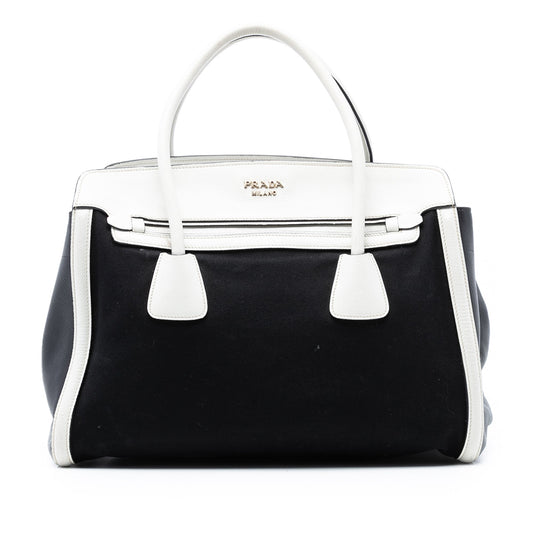 Prada Bicolor Saffiano Cuir Trimmed Canvas Satchel