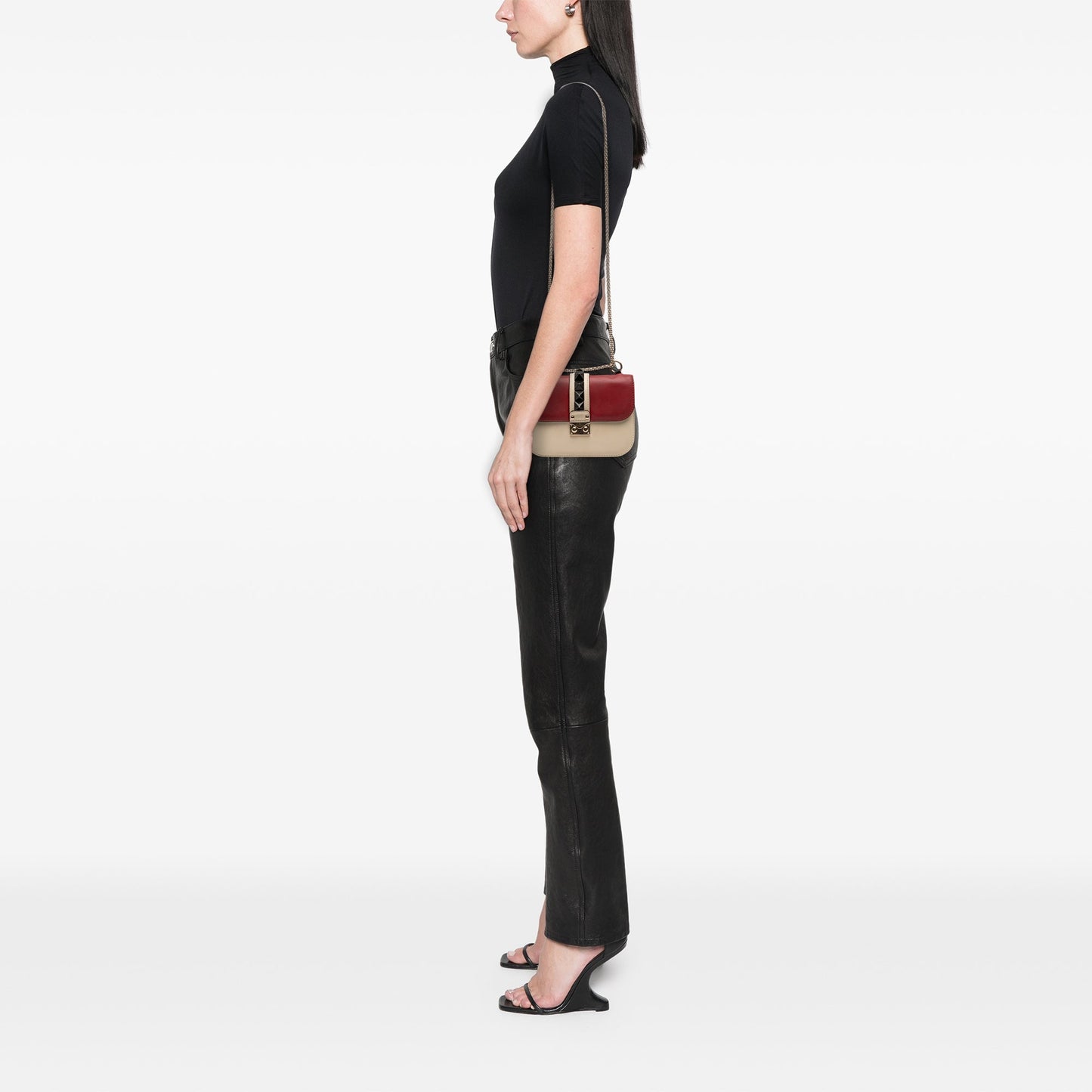 Small Tricolor Calfskin Rockstud Glam Lock Crossbody