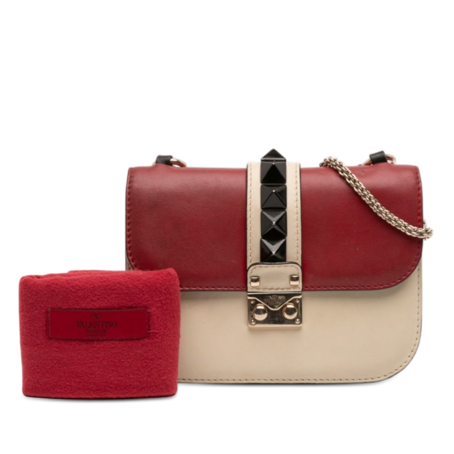 Small Tricolor Calfskin Rockstud Glam Lock Crossbody