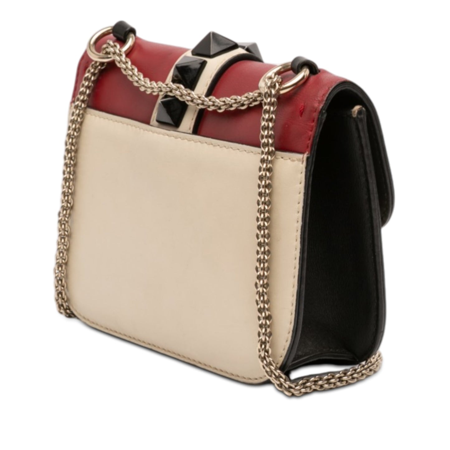 Small Tricolor Calfskin Rockstud Glam Lock Crossbody