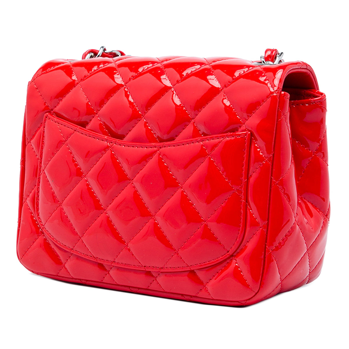 Chanel Mini Square Classic Patent Single Flap — Red