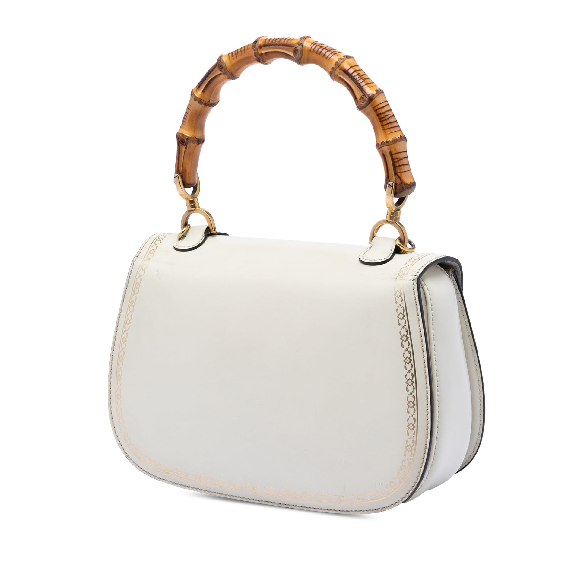 Gucci Calfskin Frame Print Bamboo Top Handle Bag