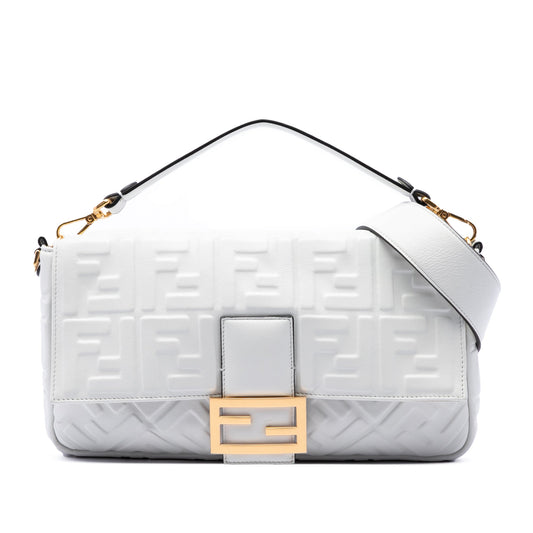 Fendi Large Zucca Embossed Leather Baguette Satchel