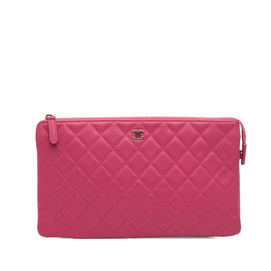 Chanel Quilted Caviar CC Enamel Double Zip Clutch