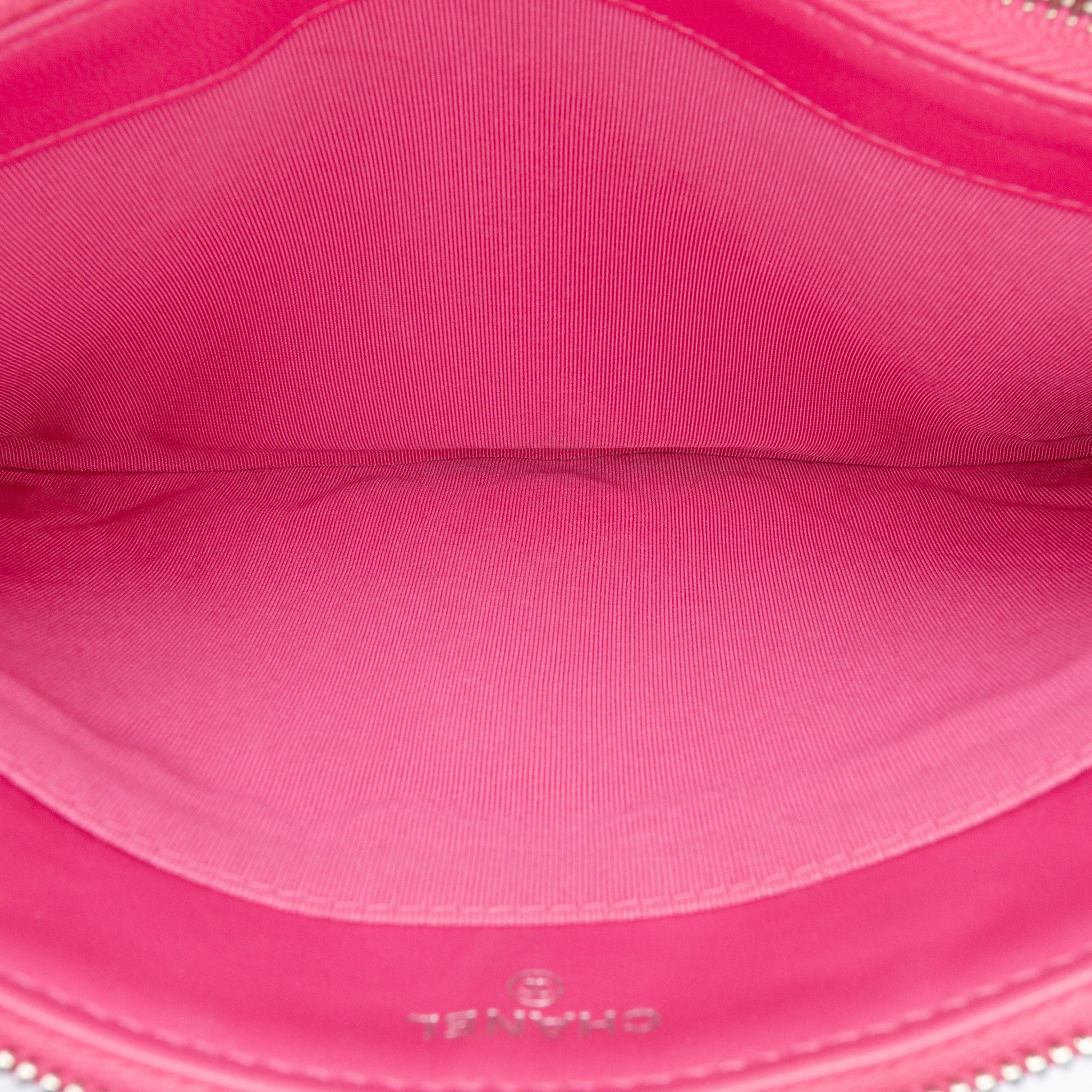 Chanel Quilted Caviar CC Enamel Double Zip Clutch
