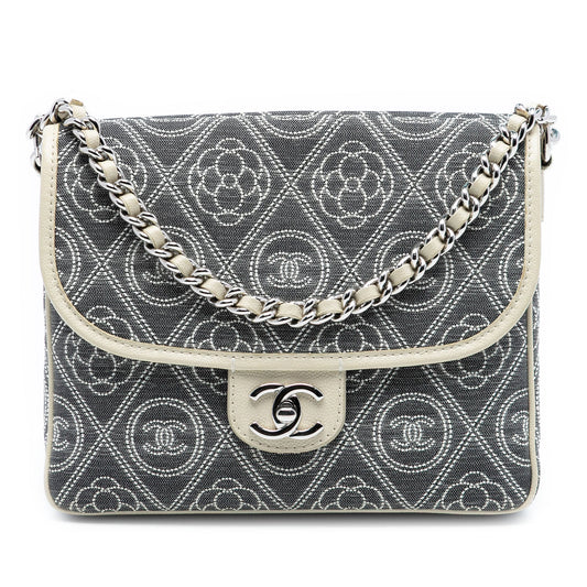 Chanel Camellia Printed Canvas Double Side Flap