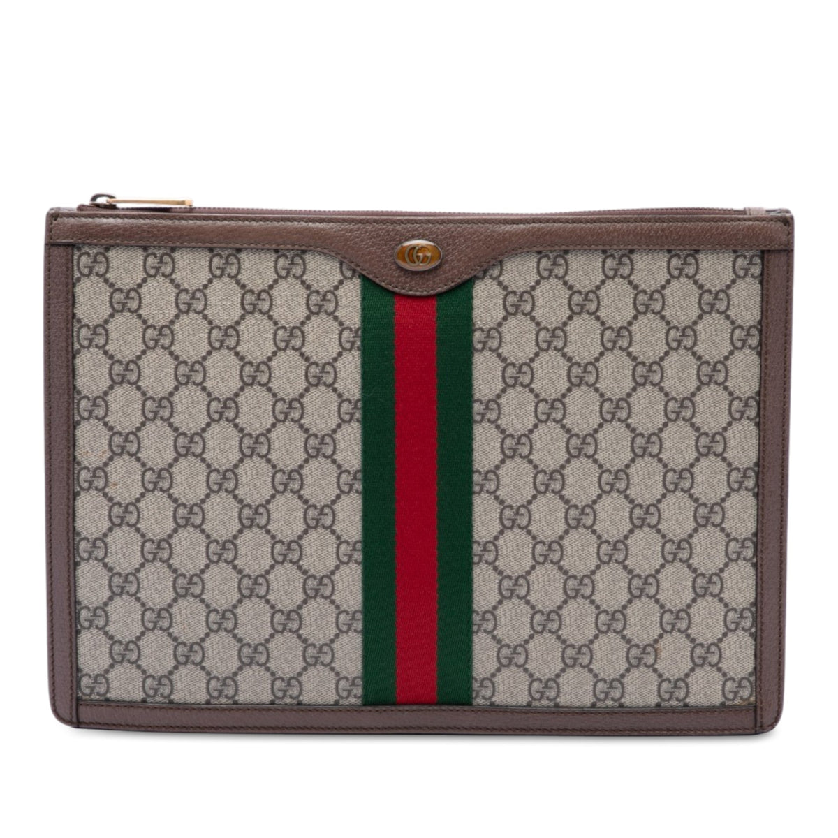 Gucci GG Supreme Web Ophidia Clutch — Beige