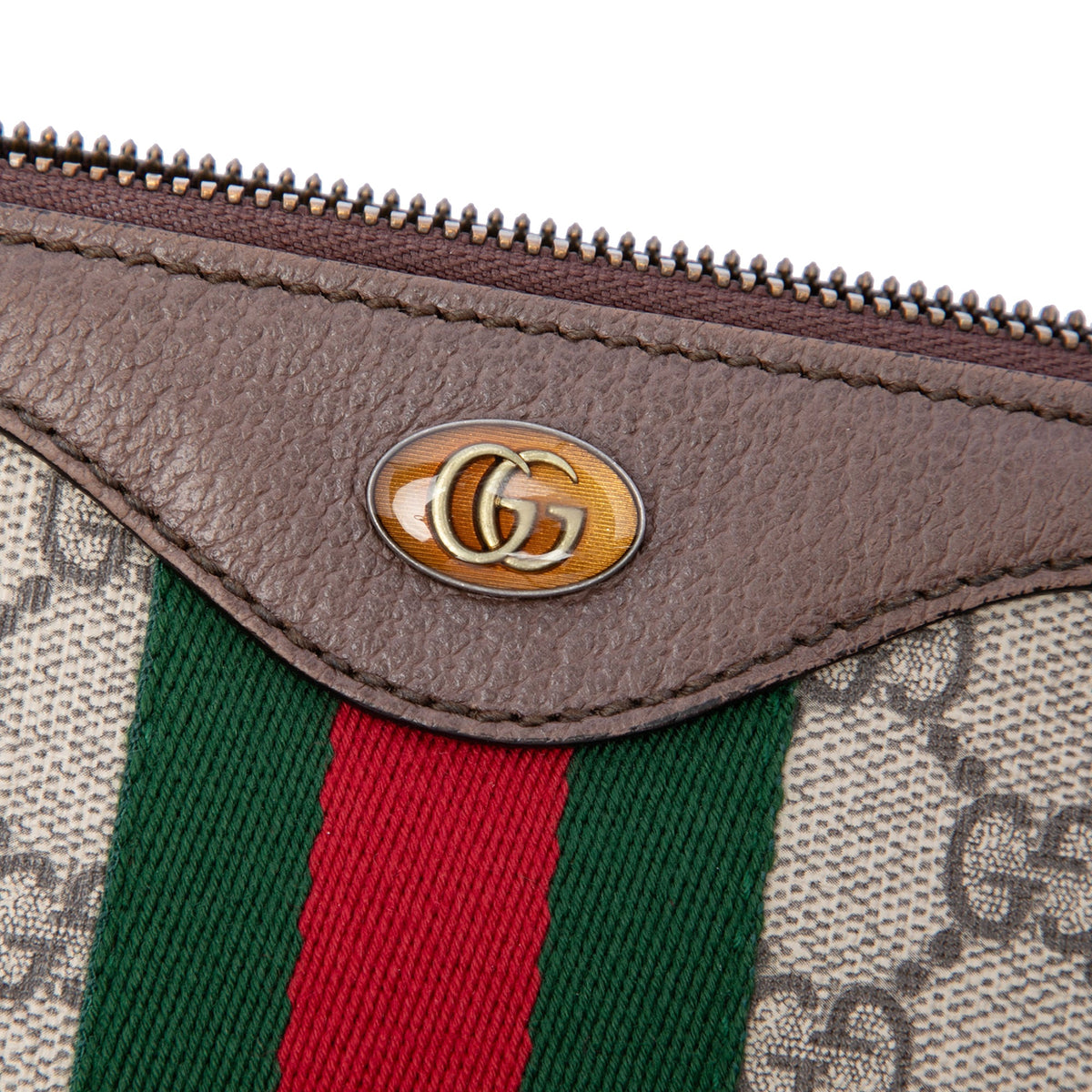 Gucci GG Supreme Web Ophidia Clutch — Beige