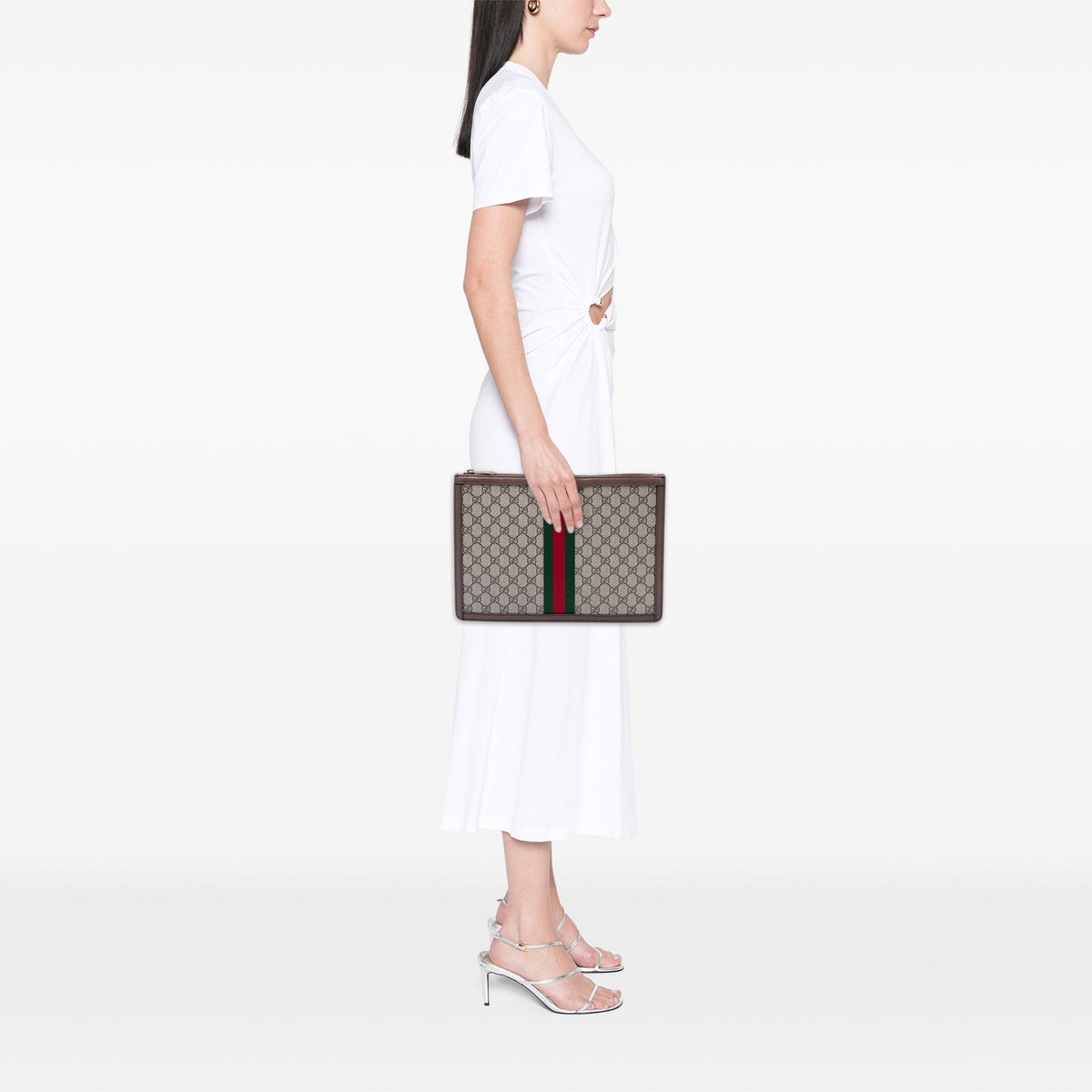 Gucci GG Supreme Web Ophidia Clutch — Beige