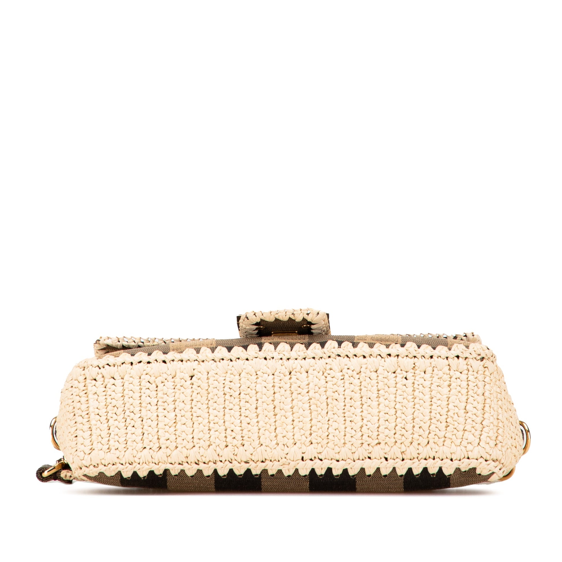 Fendi Pequin Gingham Canvas And Raffia Baguette Satchel
