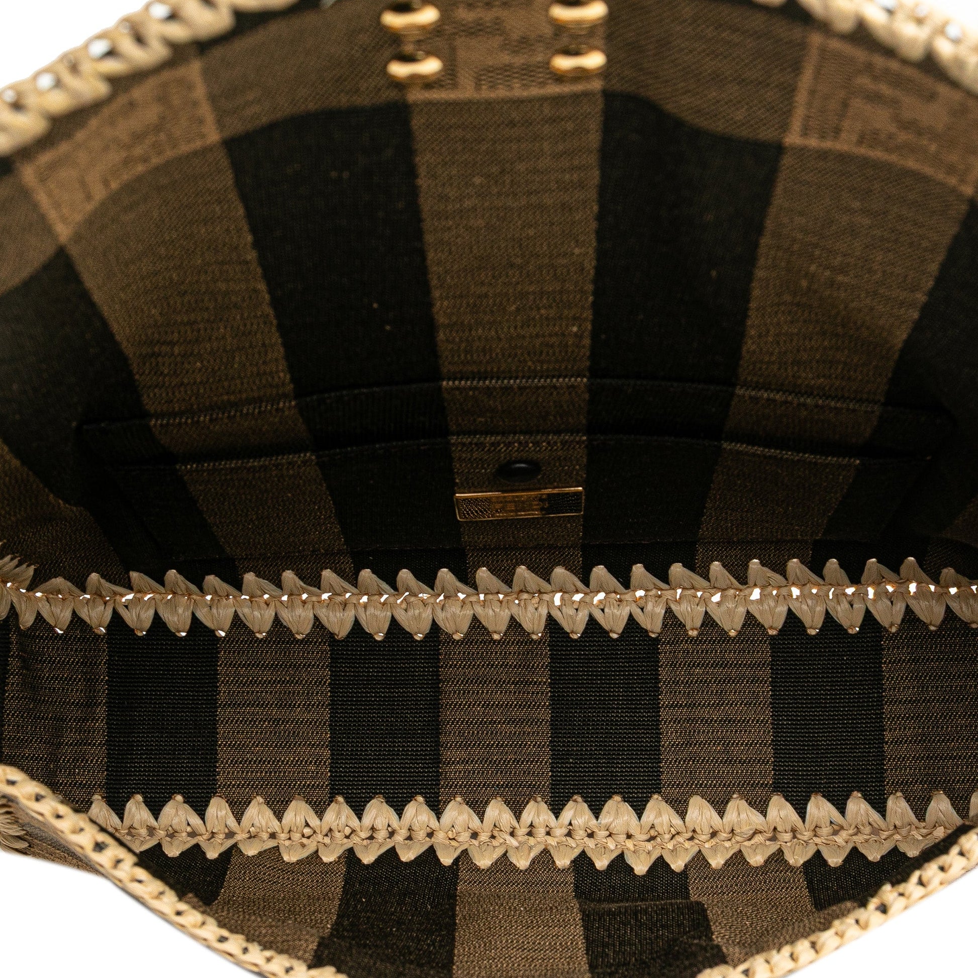 Fendi Pequin Gingham Canvas And Raffia Baguette Satchel