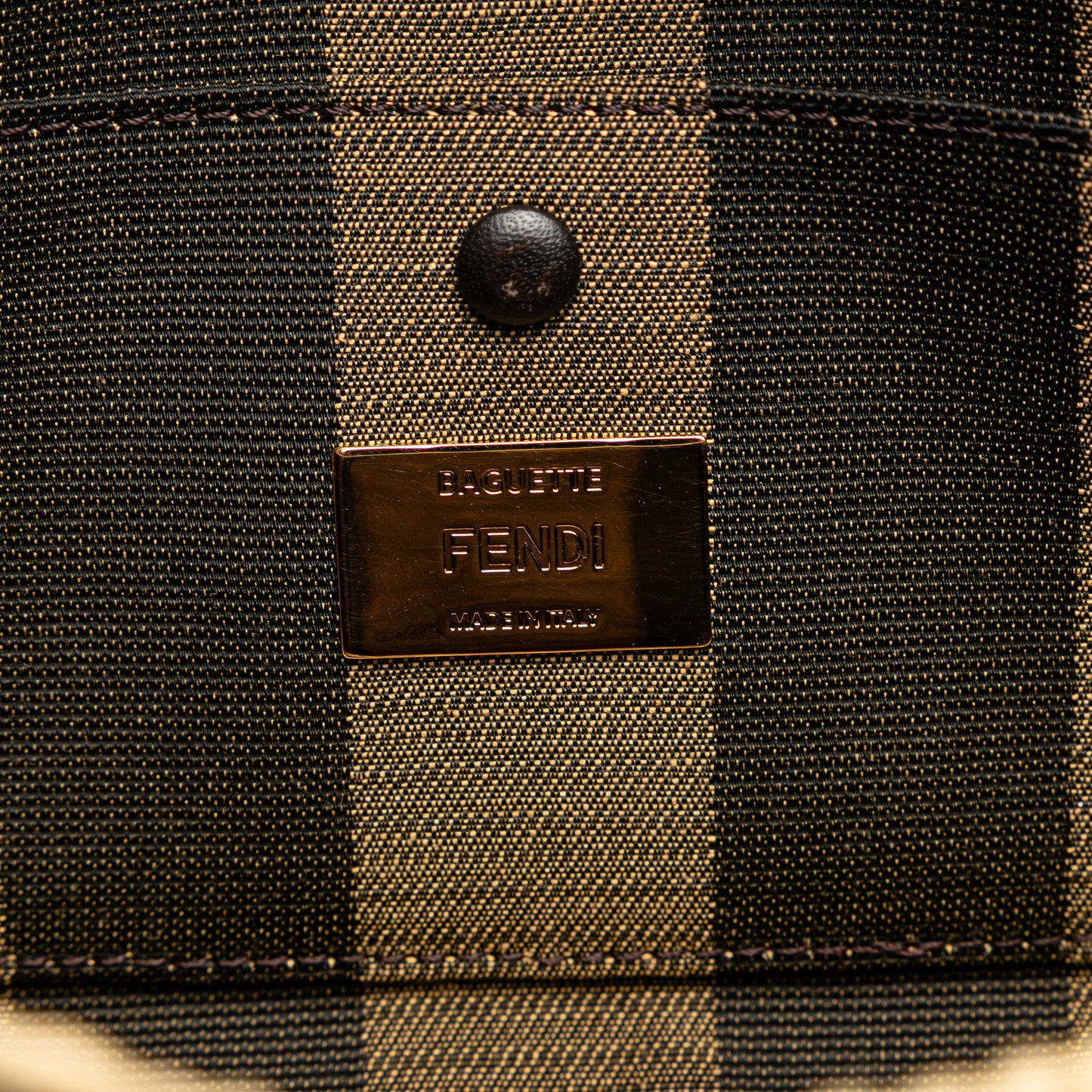 Fendi Pequin Gingham Canvas And Raffia Baguette Satchel