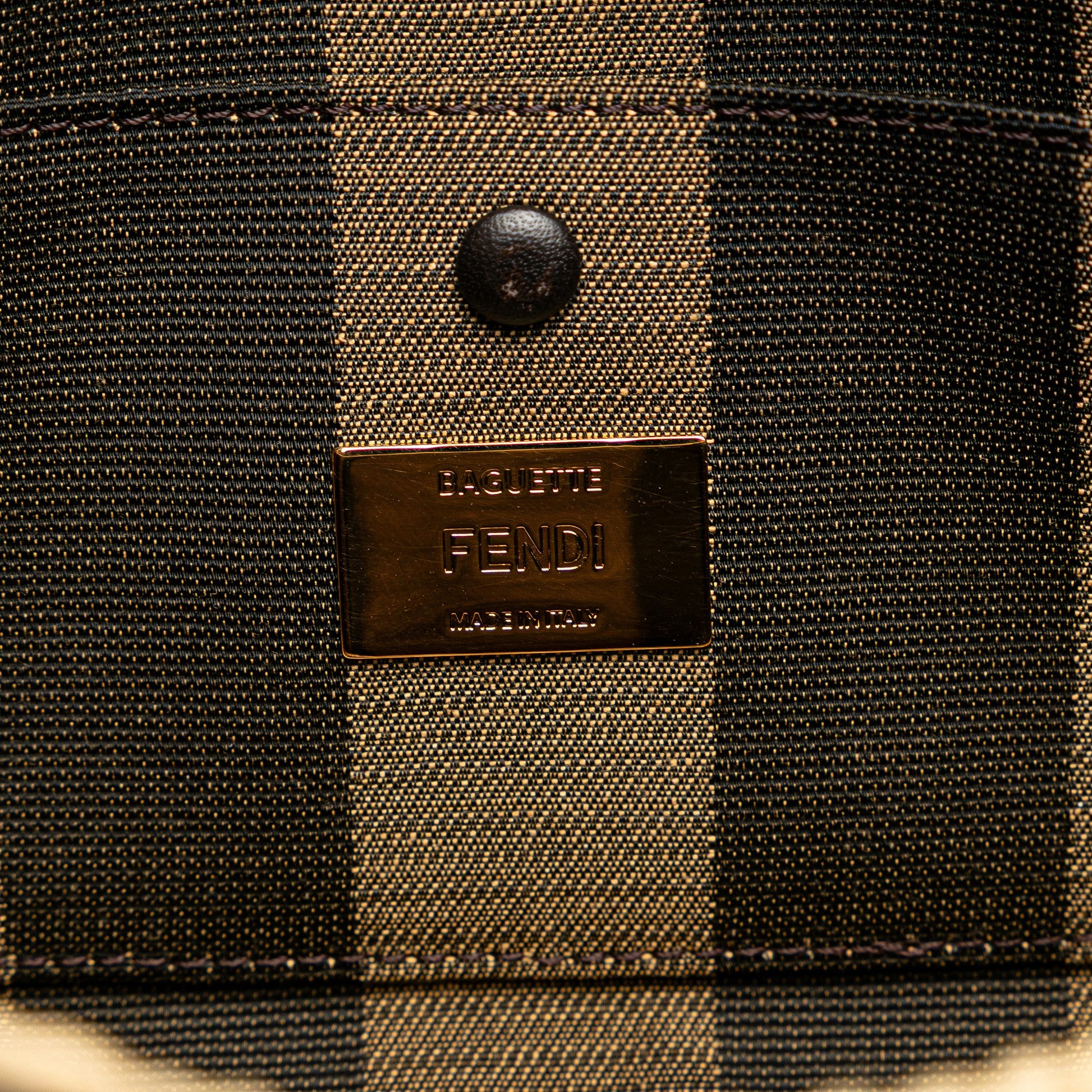 Fendi Pequin Gingham Canvas And Raffia Baguette Satchel