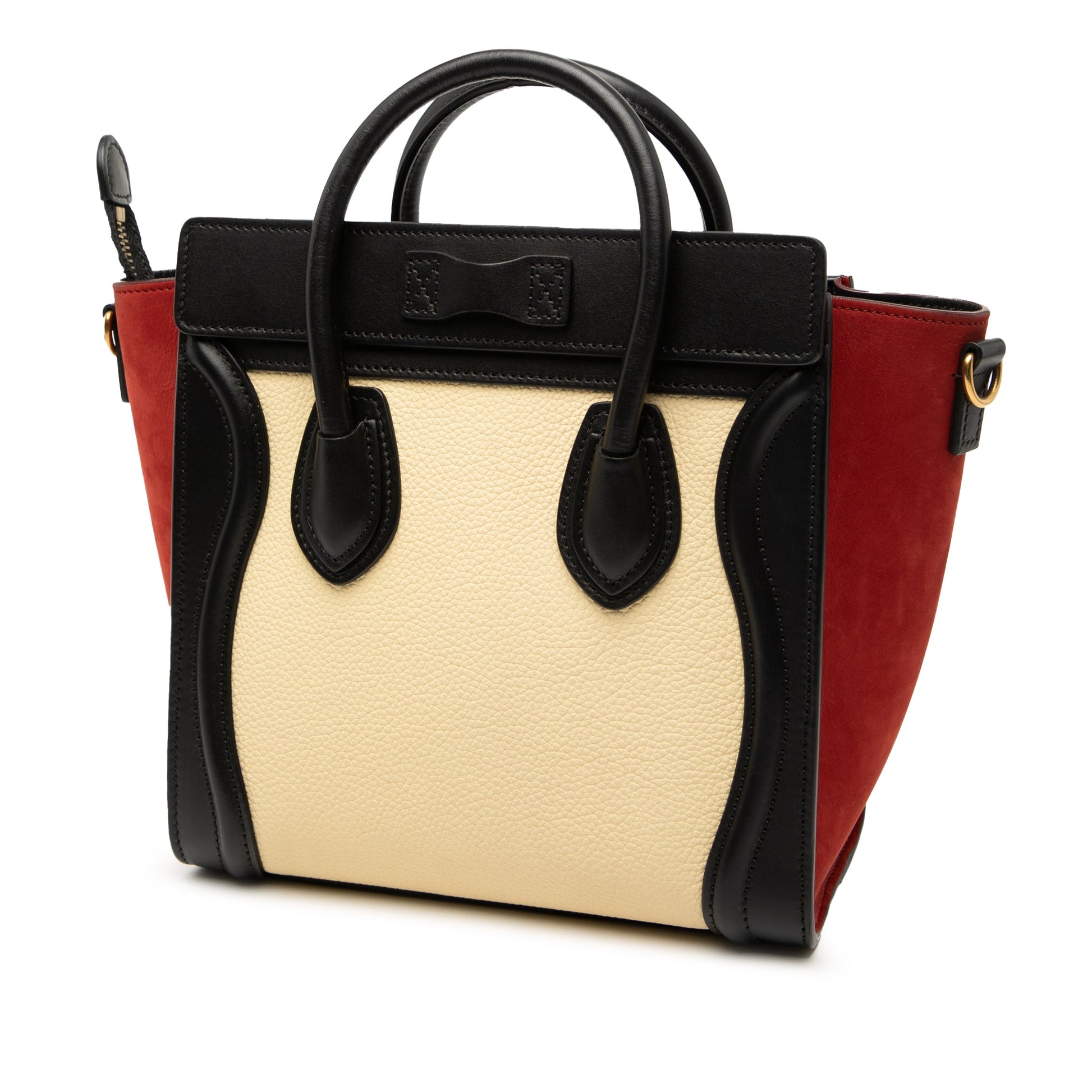 Nano Tricolor Nubuck and Drummed Calfskin Luggage Tote