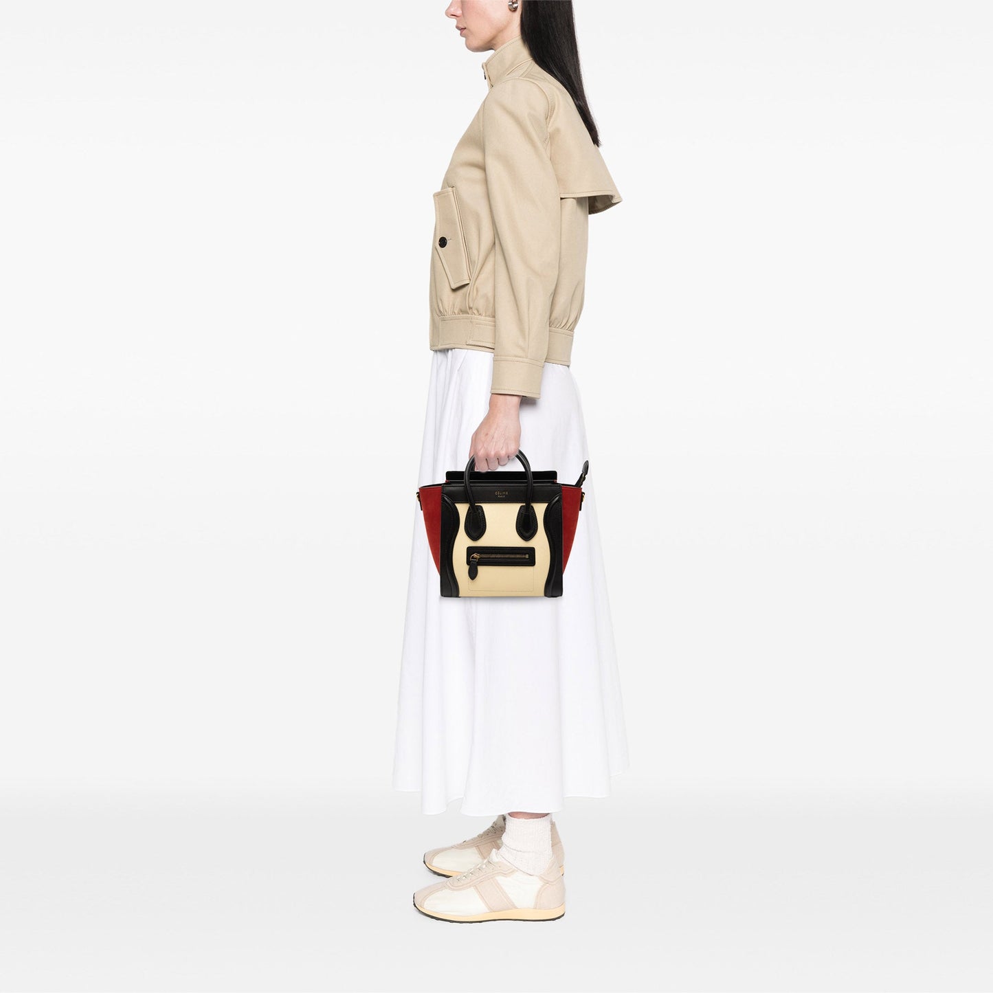 Nano Tricolor Nubuck and Drummed Calfskin Luggage Tote