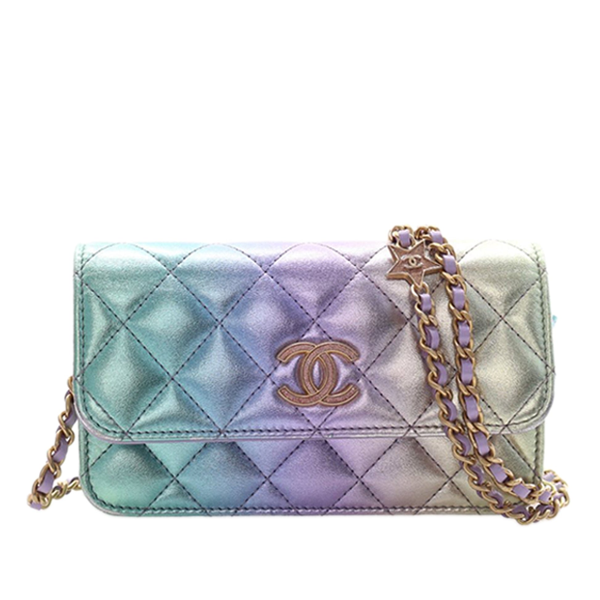 Mini Lambskin Rainbow Phone Holder With Chain