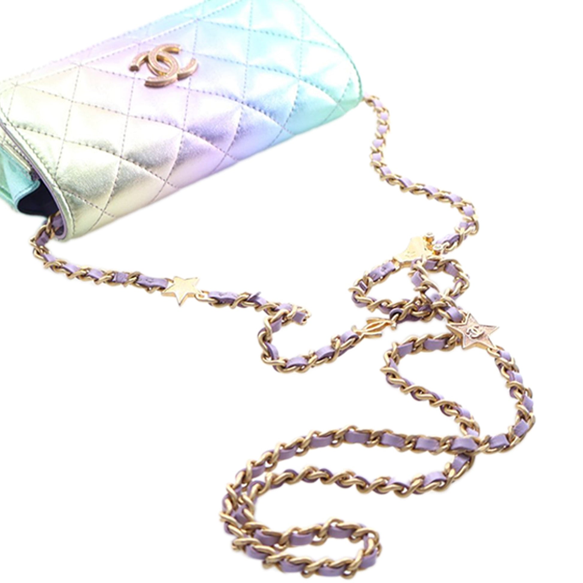 Mini Lambskin Rainbow Phone Holder With Chain