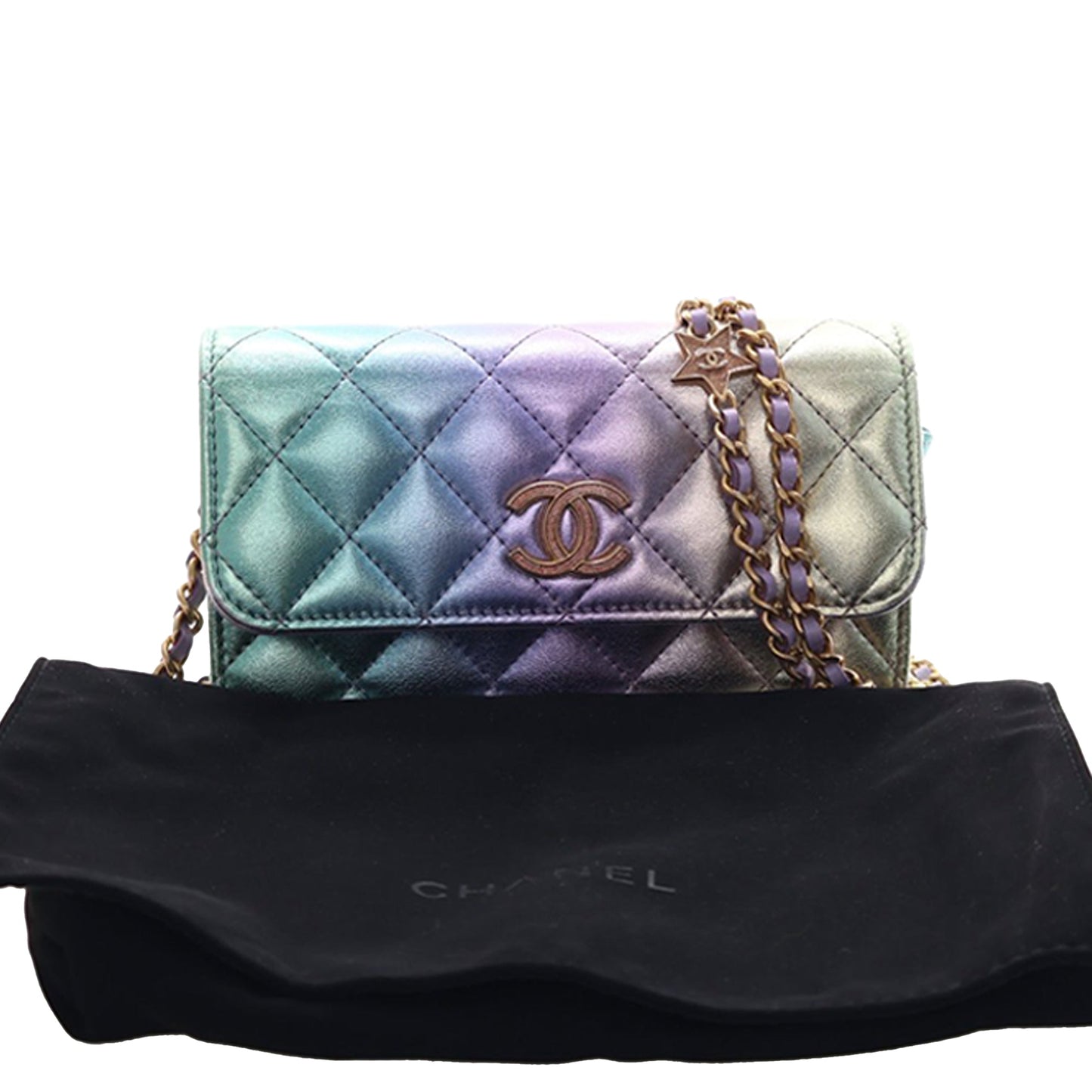 Mini Lambskin Rainbow Phone Holder With Chain