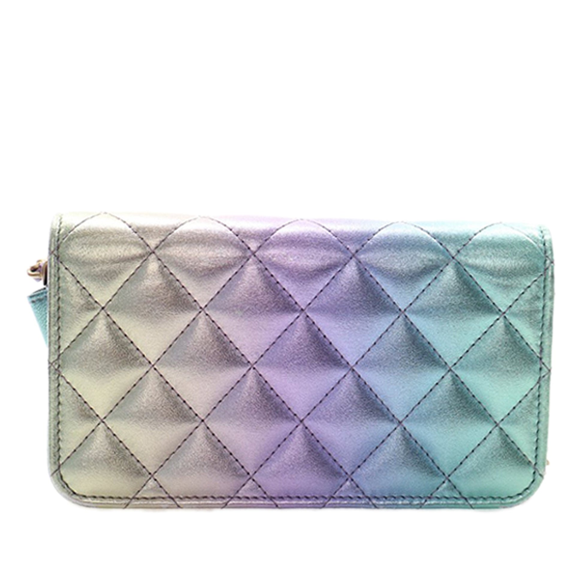 Mini Lambskin Rainbow Phone Holder With Chain