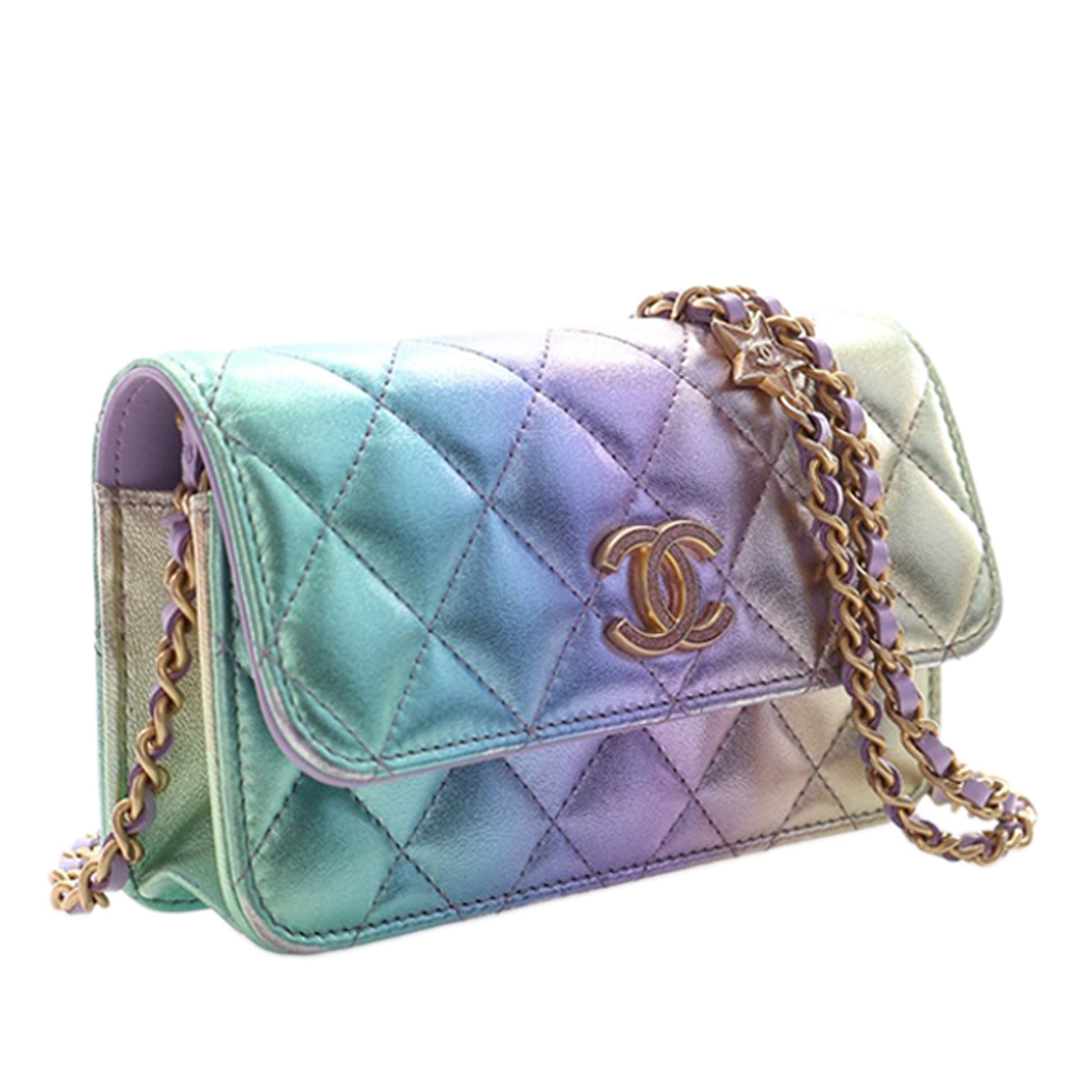 Mini Lambskin Rainbow Phone Holder With Chain