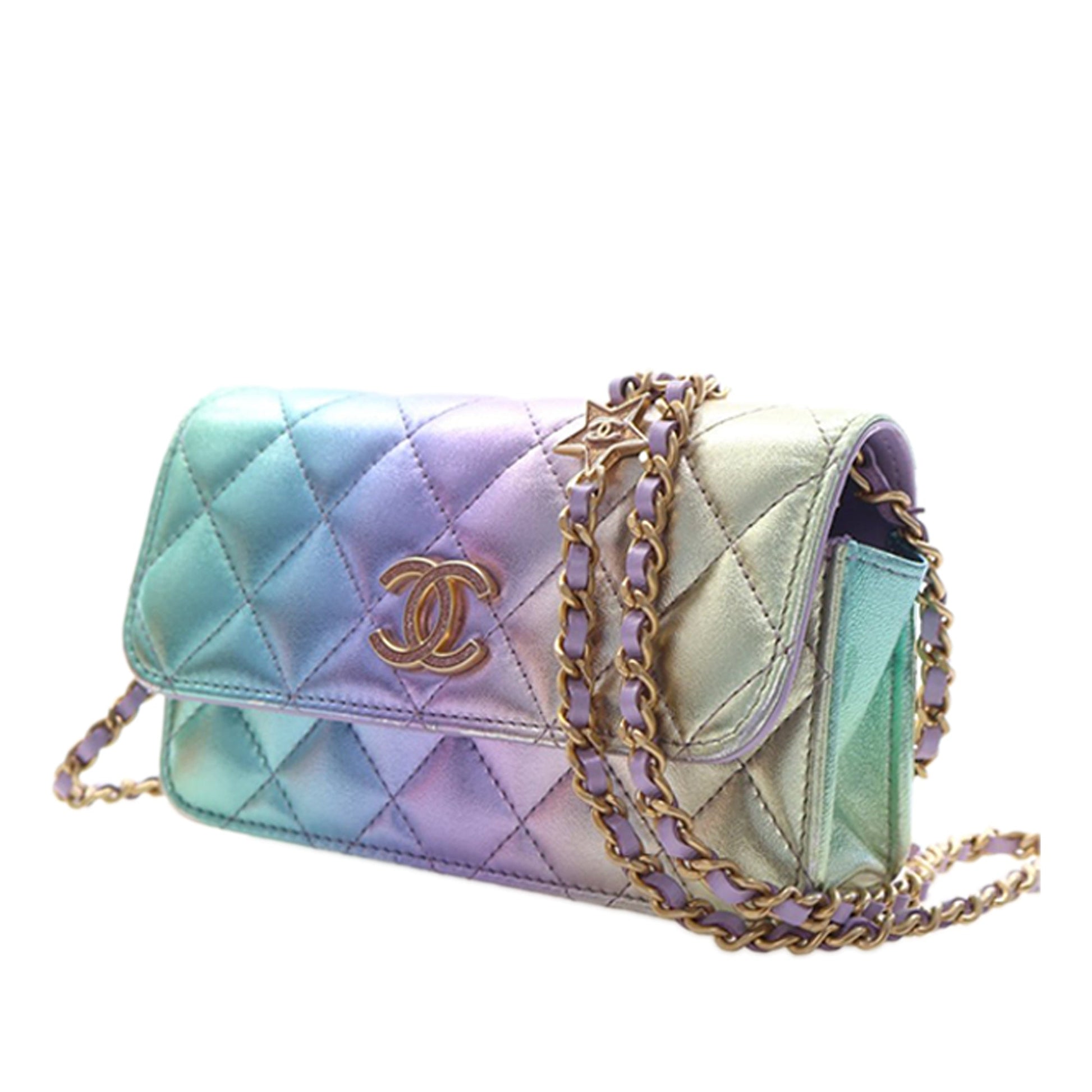 Mini Lambskin Rainbow Phone Holder With Chain