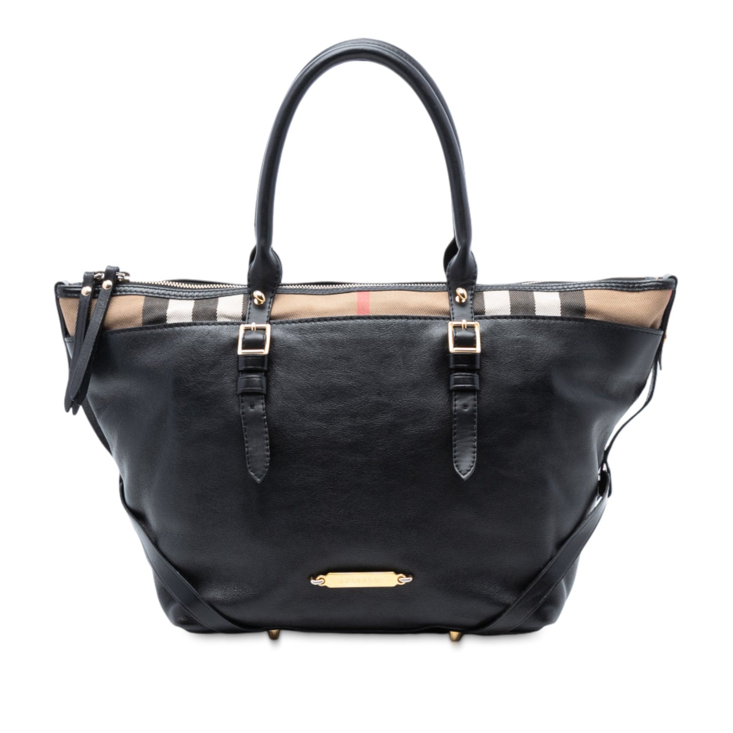 Burberry Small House Check Trimmed Leather Salisbury Tote
