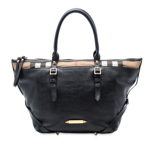 Burberry Small House Check Trimmed Leather Salisbury Tote