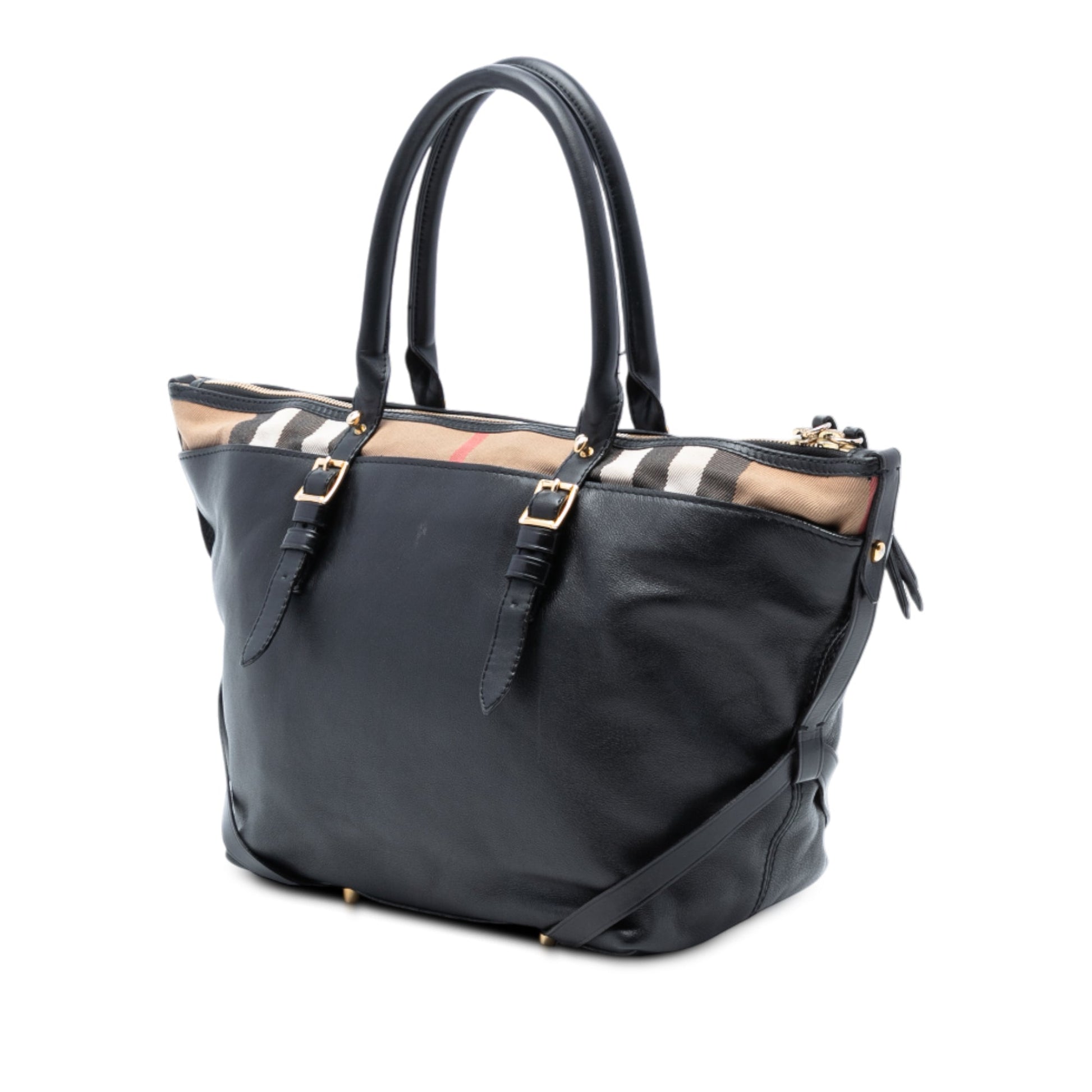 Burberry Small House Check Trimmed Leather Salisbury Tote