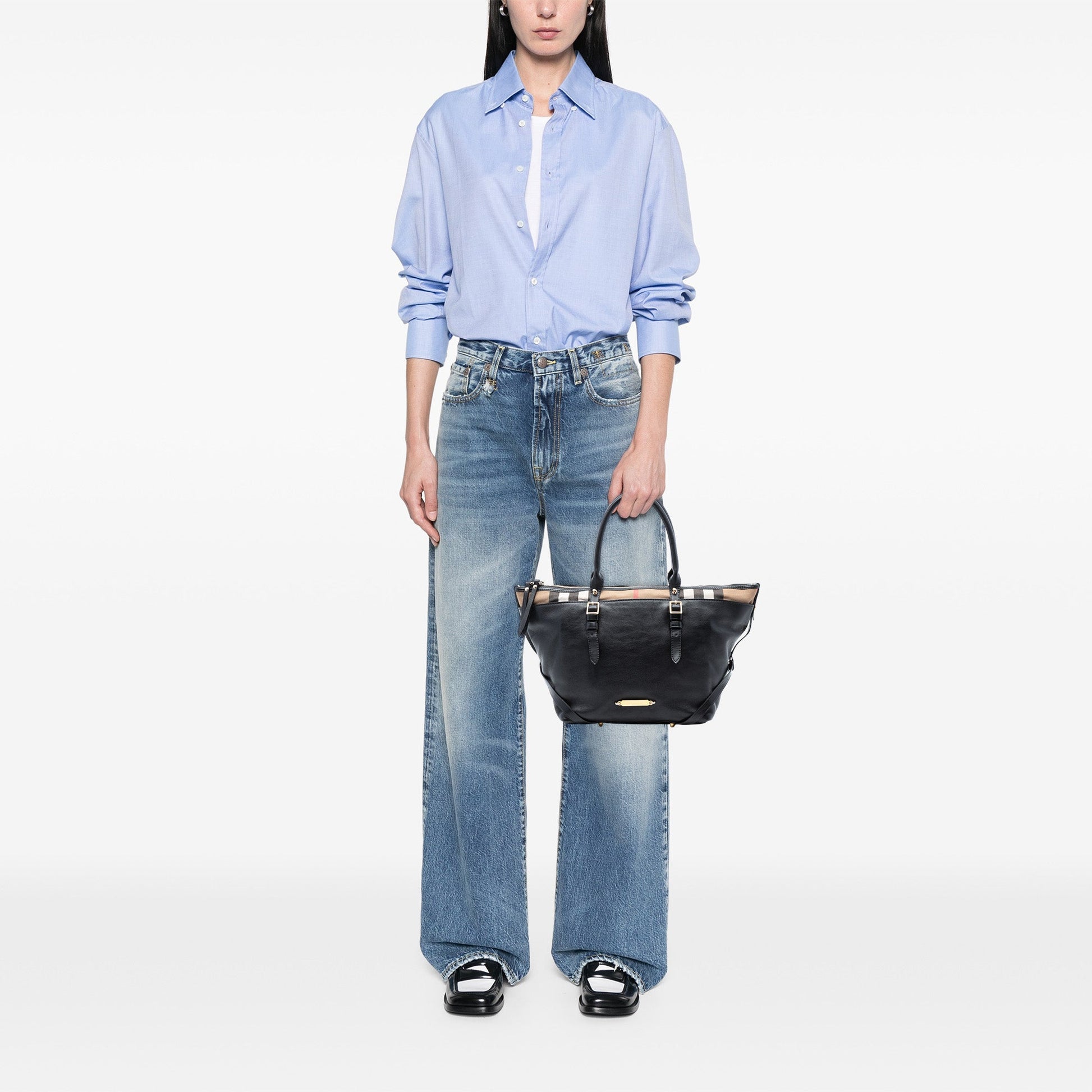 Burberry Small House Check Trimmed Leather Salisbury Tote