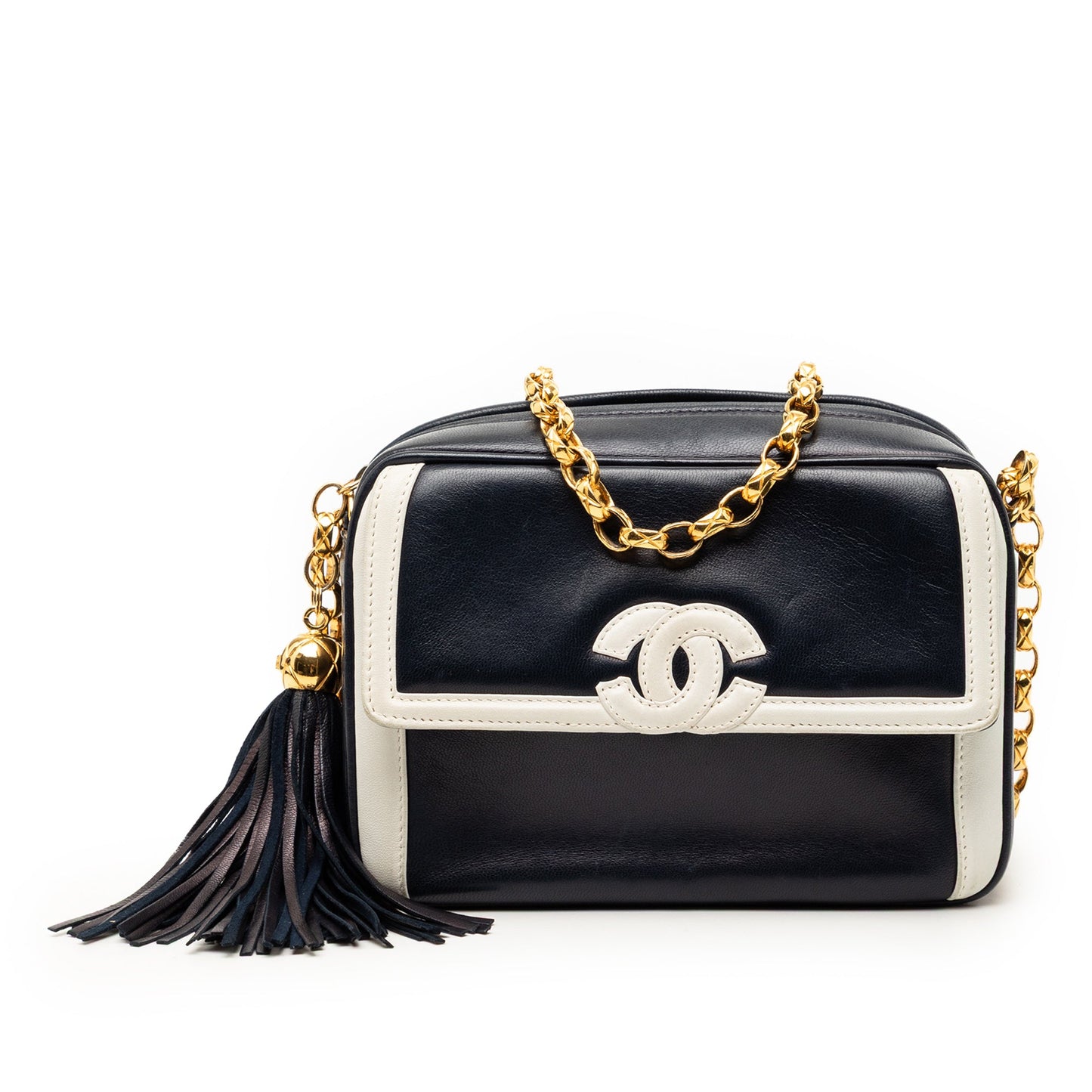 CC Lambskin Border Tassel Chain Camera Bag
