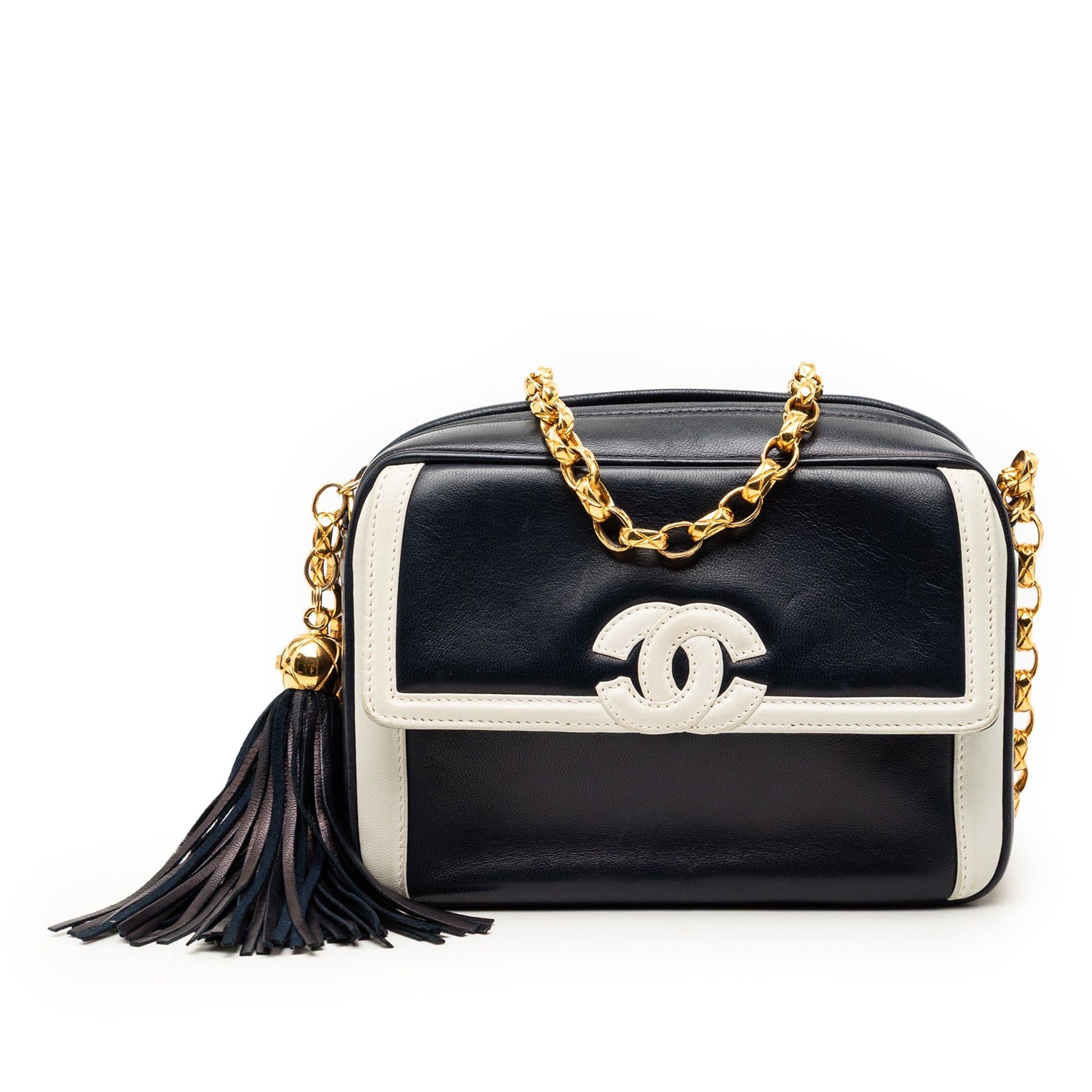 CC Lambskin Border Tassel Chain Camera Bag