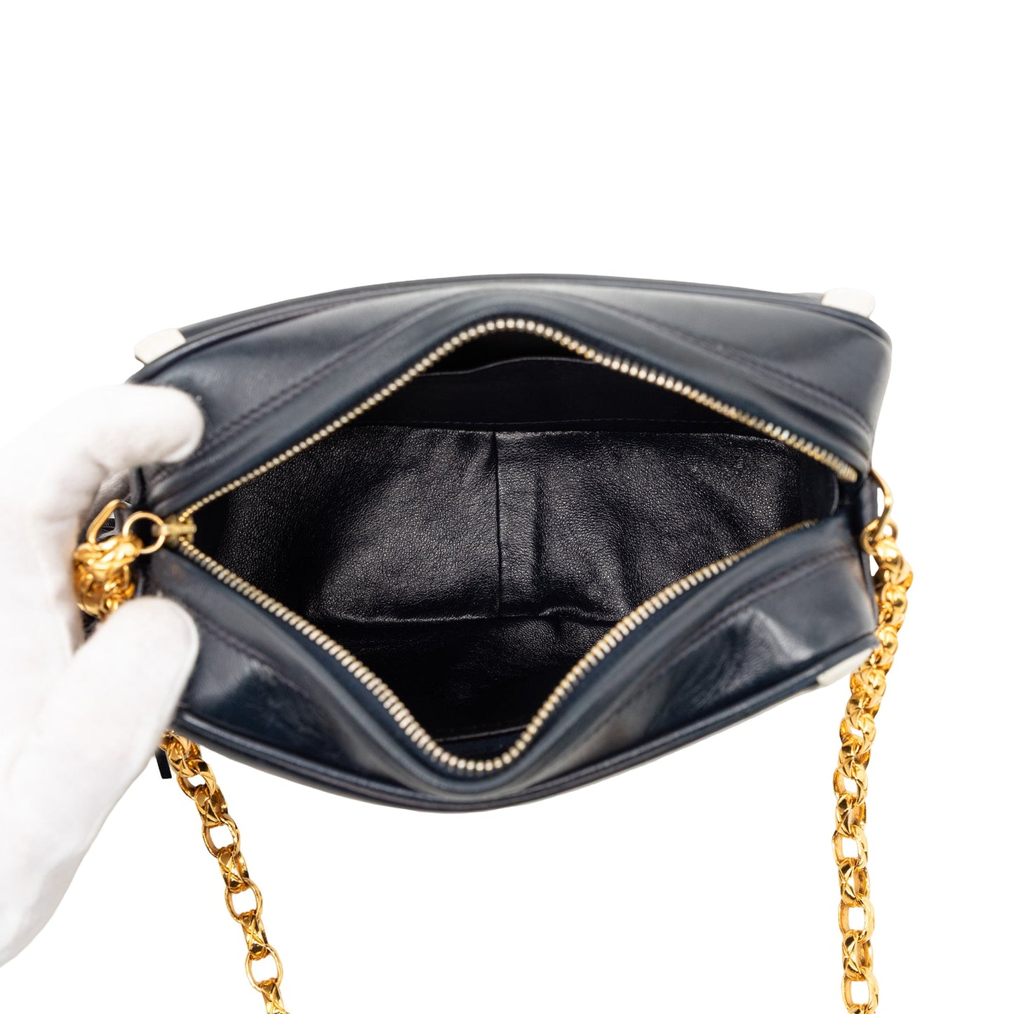 CC Lambskin Border Tassel Chain Camera Bag