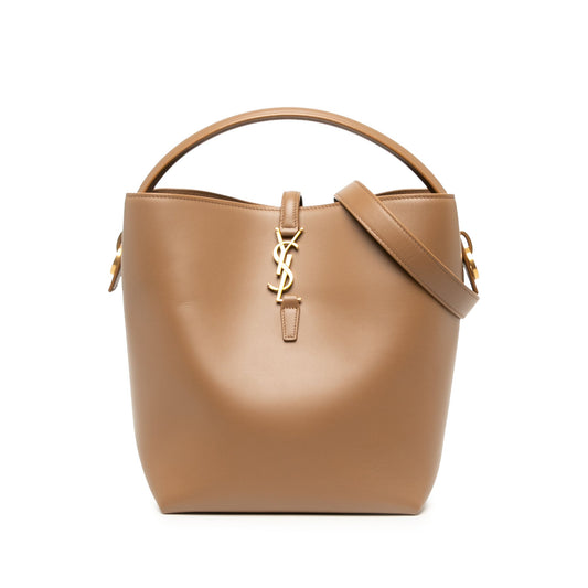 Saint Laurent Medium Shiny Calfskin Le 37 Bucket Bag — Brown