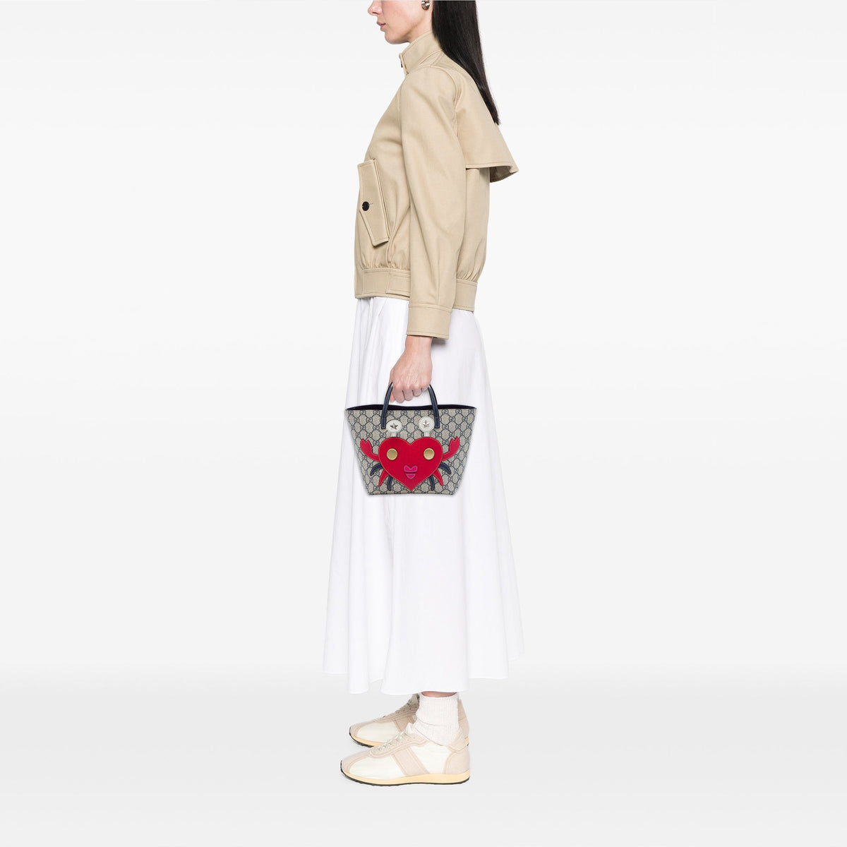 Gucci Kids GG Supreme Crab Heart Tote — Beige