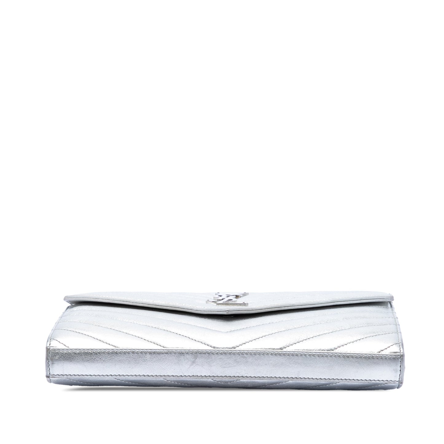 Saint Laurent Metallic Calfskin Matelasse Chevron Monogram Chain Wallet