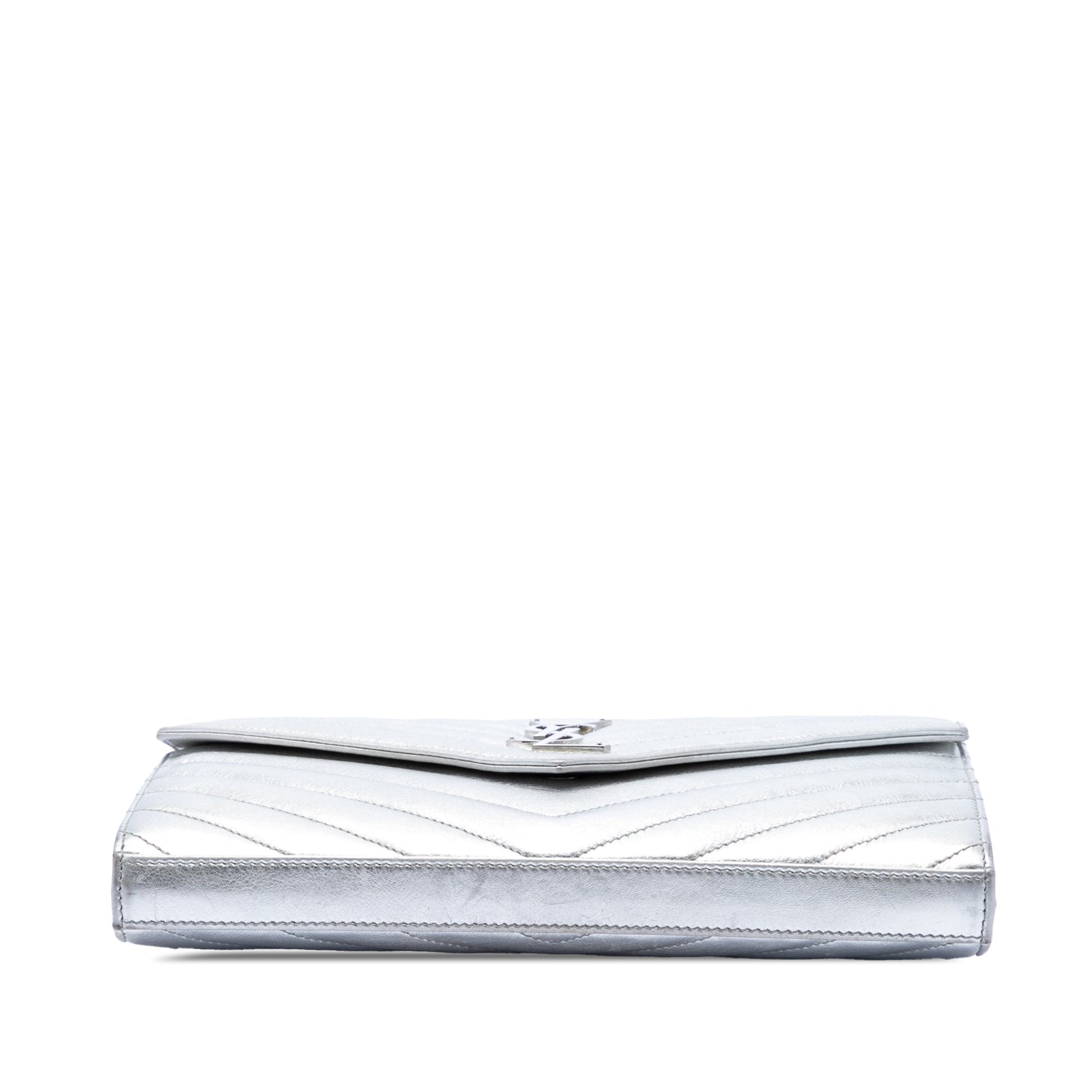 Saint Laurent Metallic Calfskin Matelasse Chevron Monogram Chain Wallet