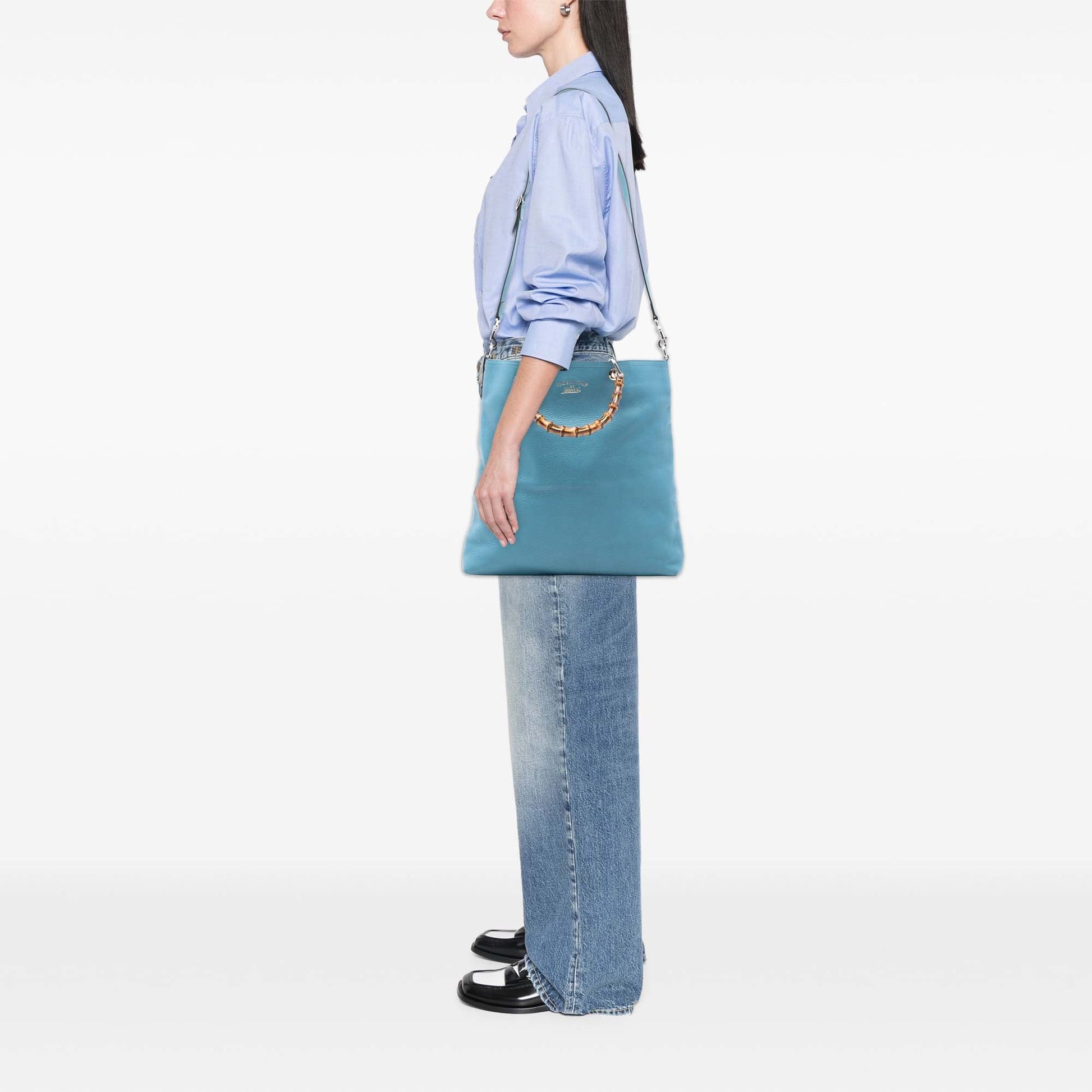 Tall Leather Bamboo Shopper Tote