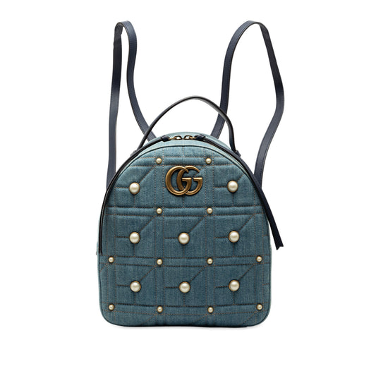 Gucci Small GG Marmont Pearl Studded Matelasse Denim Backpack