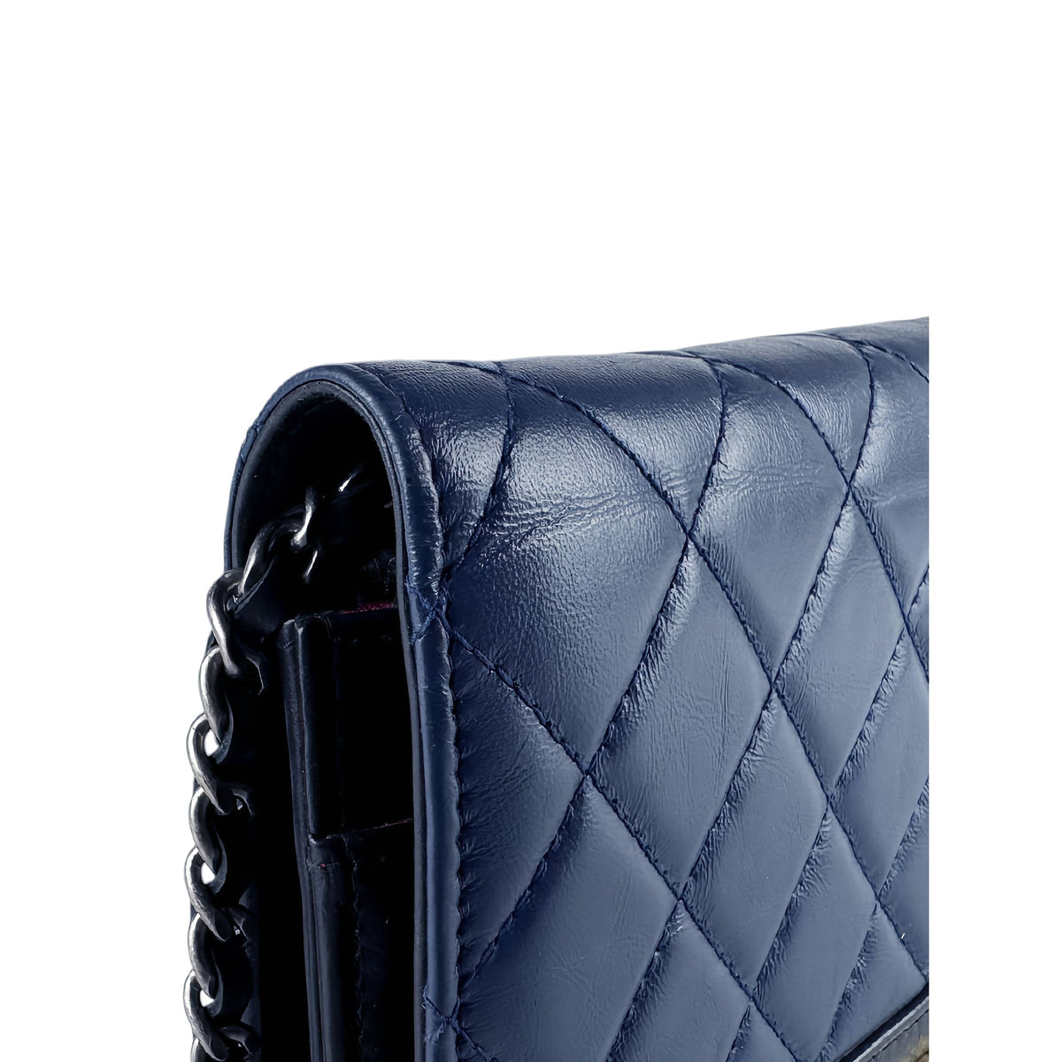 Chanel Bicolor Quilted Aged Calfskin Gabrielle Wallet On Chain — Blue