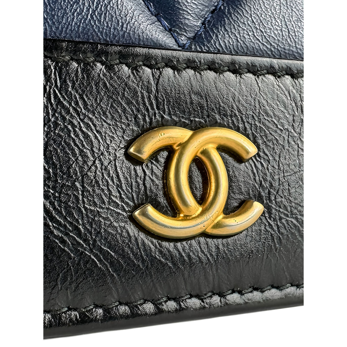 Chanel Bicolor Quilted Aged Calfskin Gabrielle Wallet On Chain — Blue