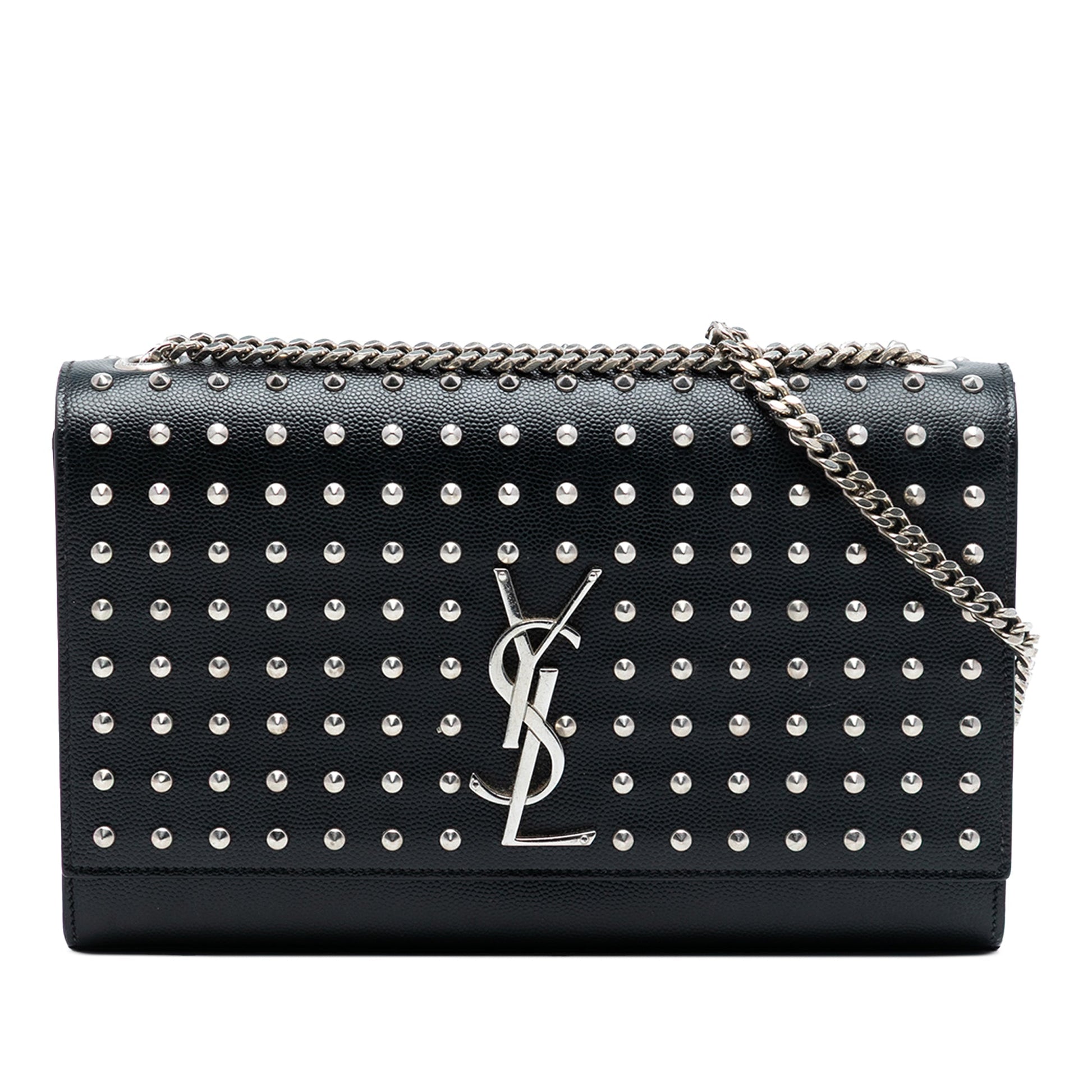 Saint Laurent Medium Grain De Poudre Studded Kate Crossbody