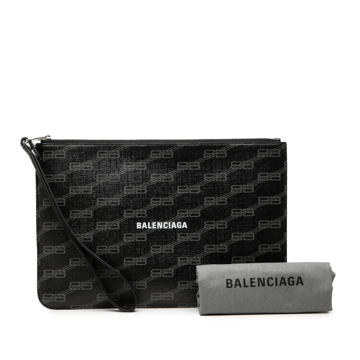 Balenciaga BB Monogram Coated Canvas Wristlet Clutch