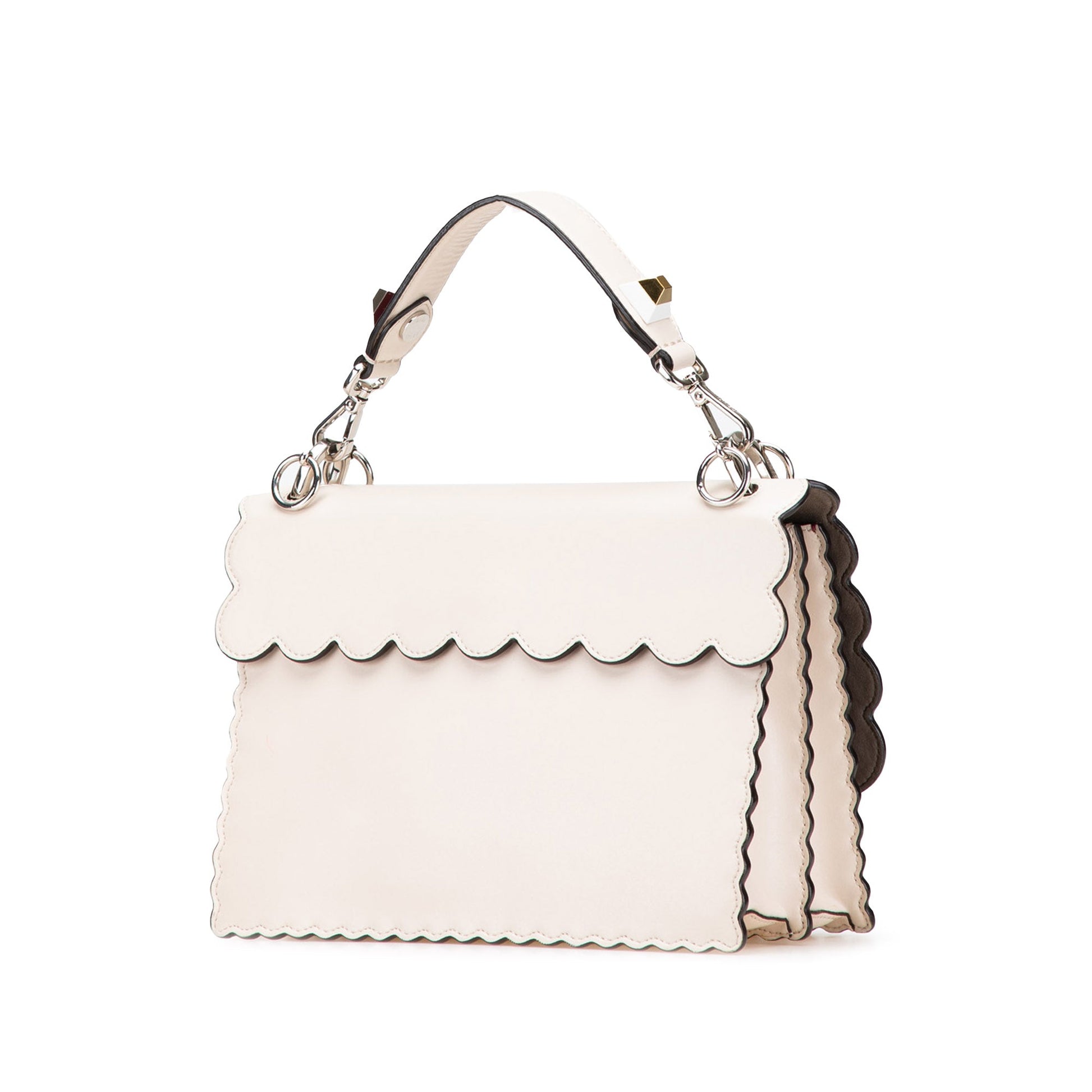 Fendi Medium Vitello Liberty Lucido Flowers and Bows Scalloped Studded Kan I Satchel