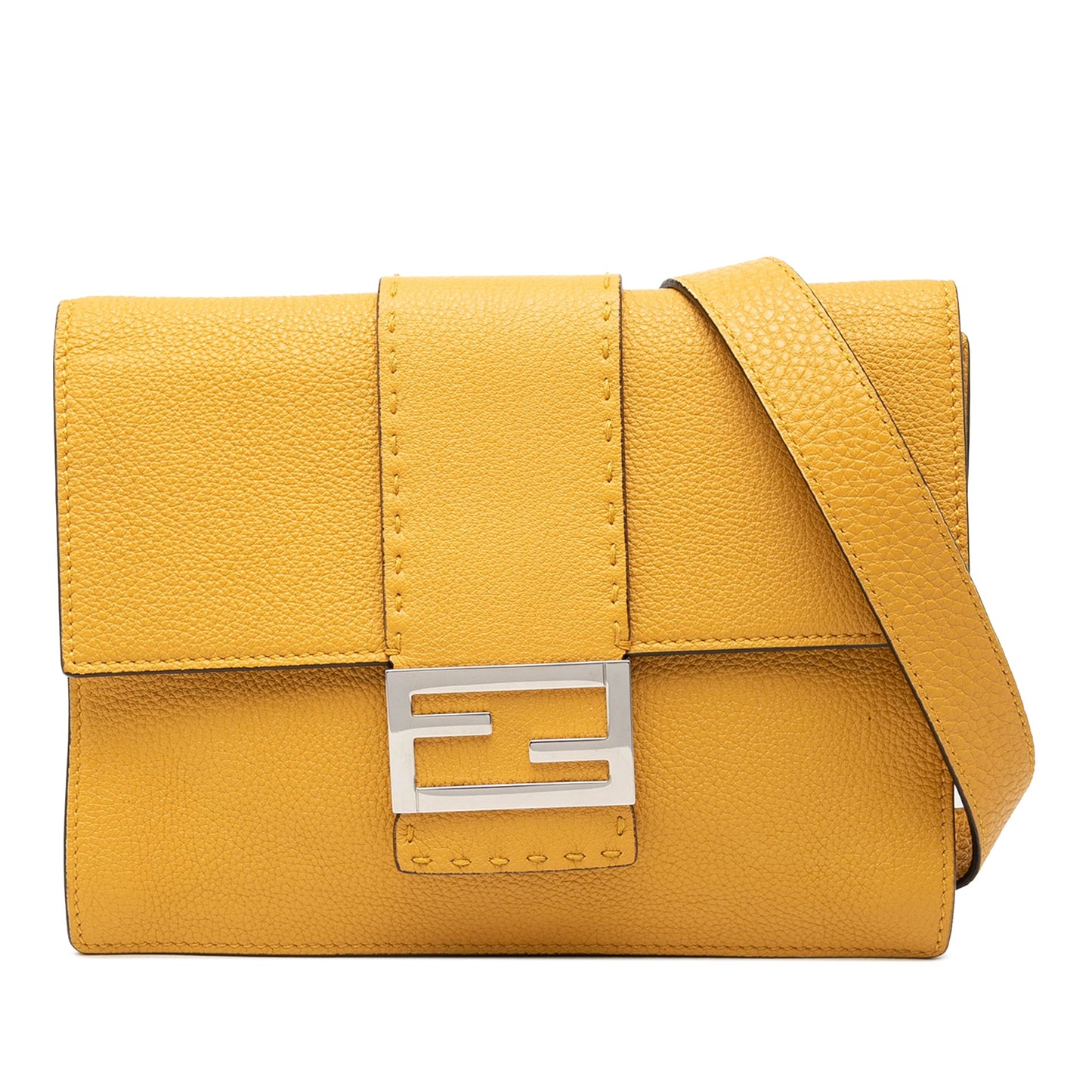 Fendi Leather Selleria Flat Baguette Crossbody