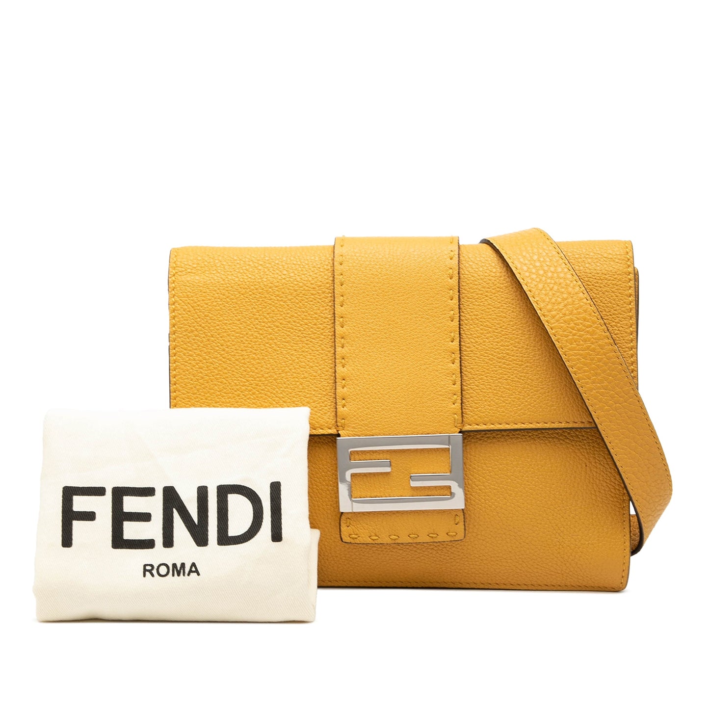 Fendi Leather Selleria Flat Baguette Crossbody