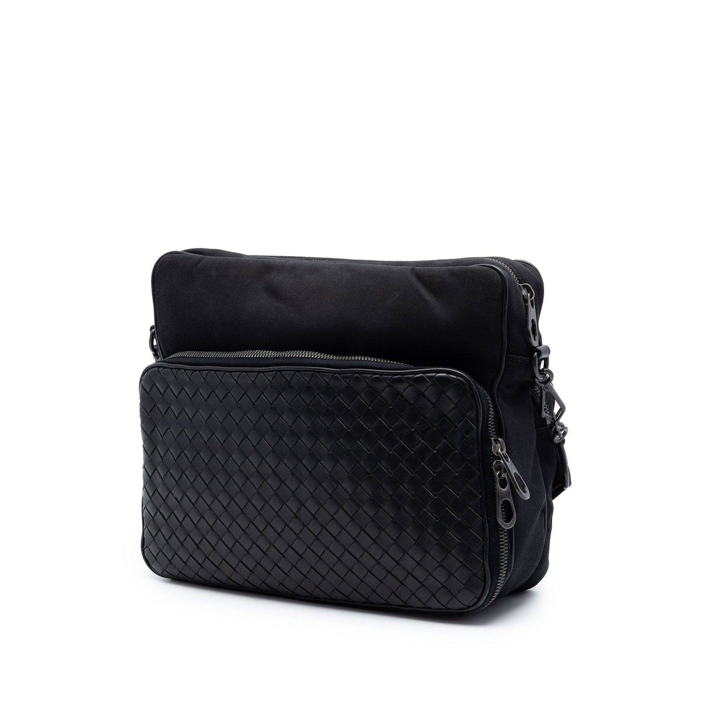 Bottega Veneta Nappa Intrecciato Trimmed Canvas Messenger Bag