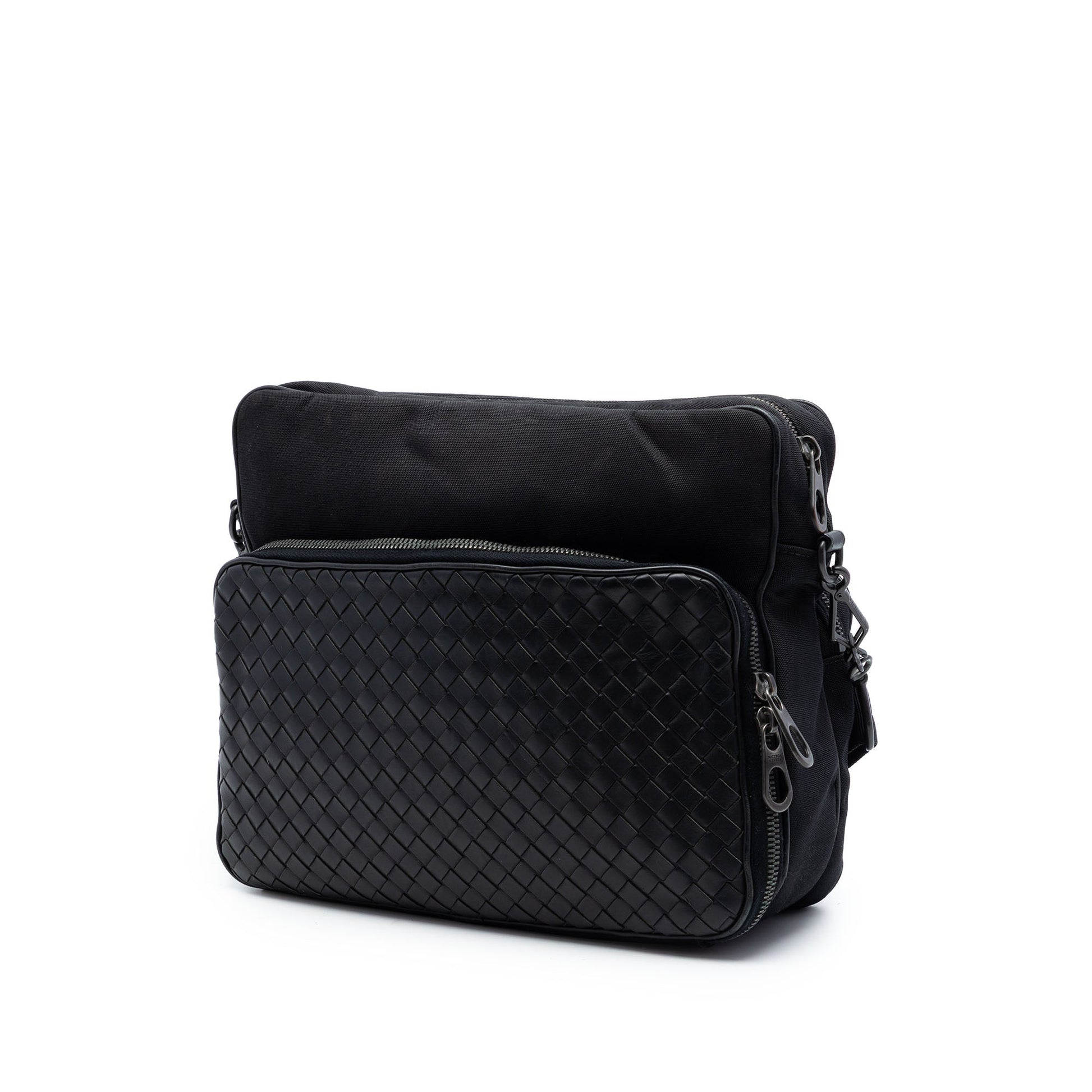 Bottega Veneta Nappa Intrecciato Trimmed Canvas Messenger Bag
