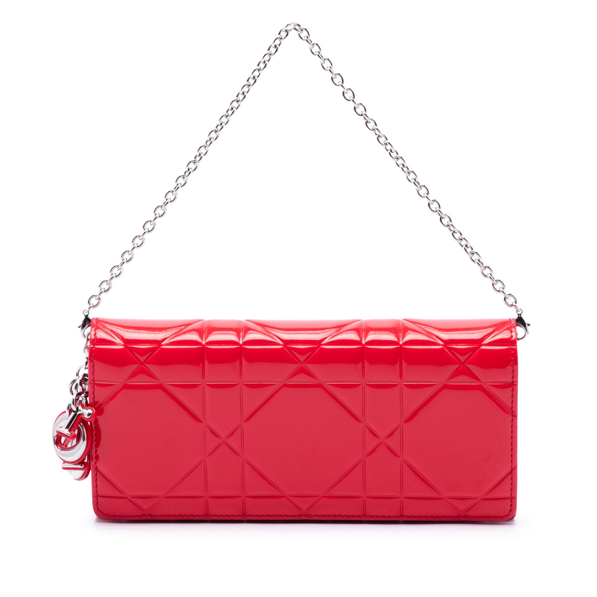 Dior Patent Cannage Embossed Lady Dior Rendez Vous Short Chain Wallet — Red