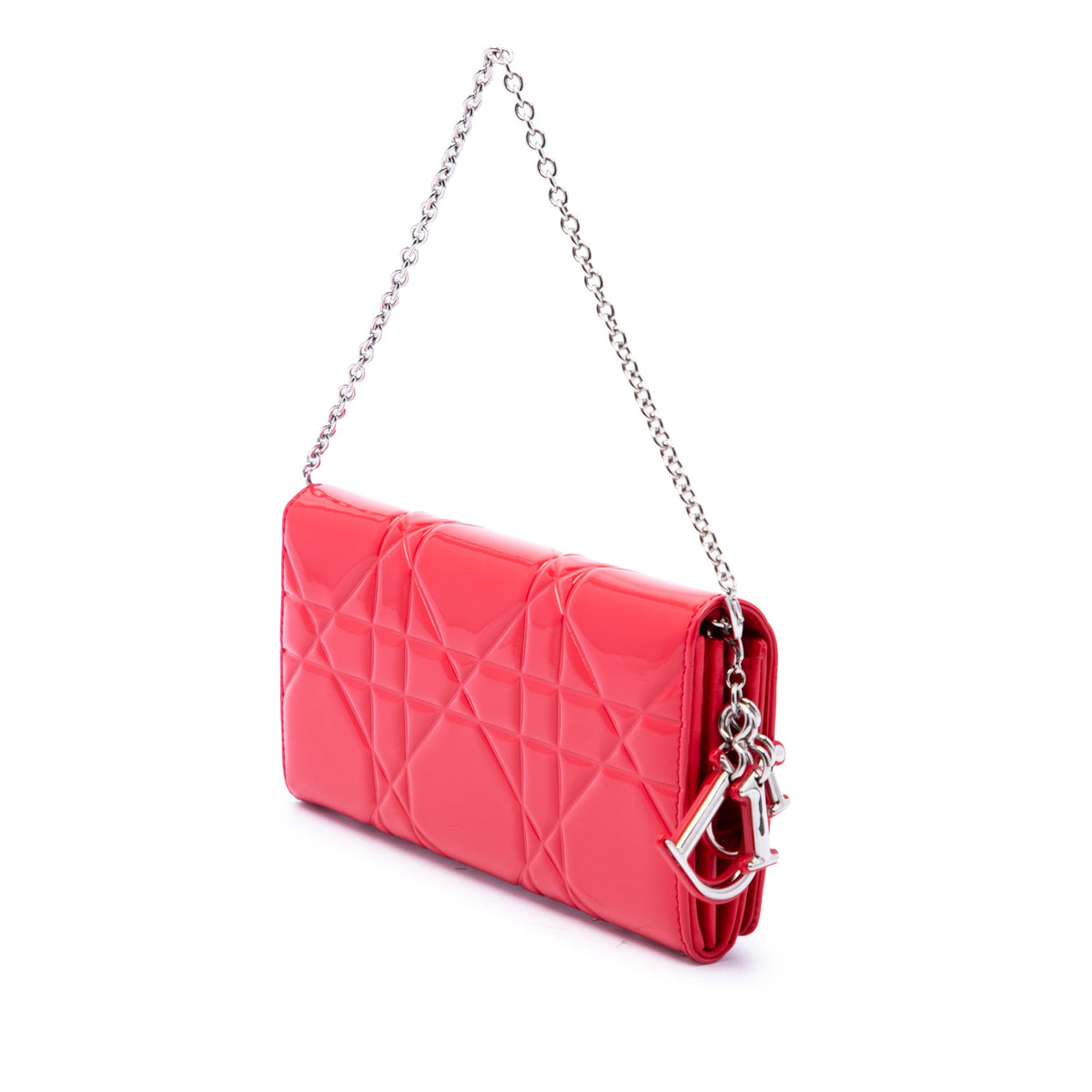 Dior Patent Cannage Embossed Lady Dior Rendez Vous Short Chain Wallet — Red