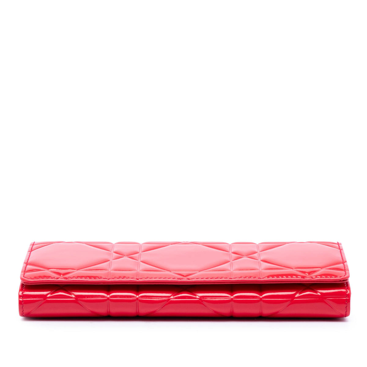 Dior Patent Cannage Embossed Lady Dior Rendez Vous Short Chain Wallet — Red